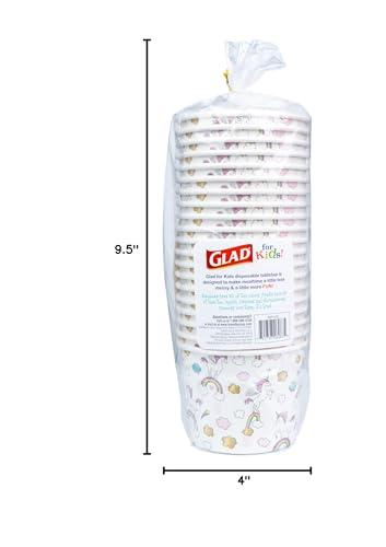 Glad Glad for Kids Unicorn Paper Snack Bowls, 20 Count, Lids Not Included - Disposable Snack Bowls with Unicorn Design for Kids Heavy Duty Disposable Paper Bowls for Everyday Use, 12 Ounces