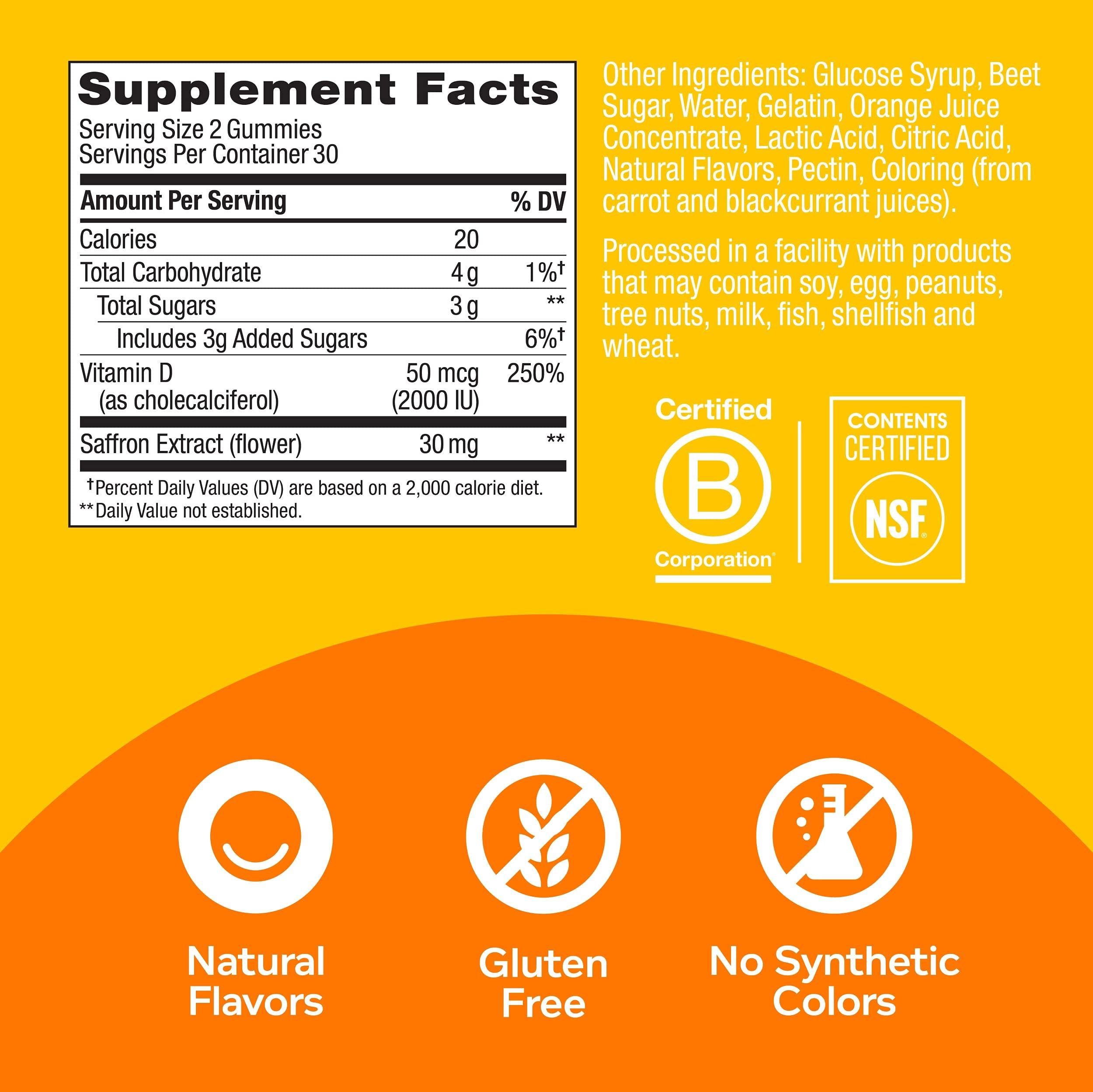 OLLY OLLY Hello Happy Gummy Worms, Mood Balance Support, Vitamin D, Saffron, Adult Chewable Supplement, Tropical Zing - 60 Count