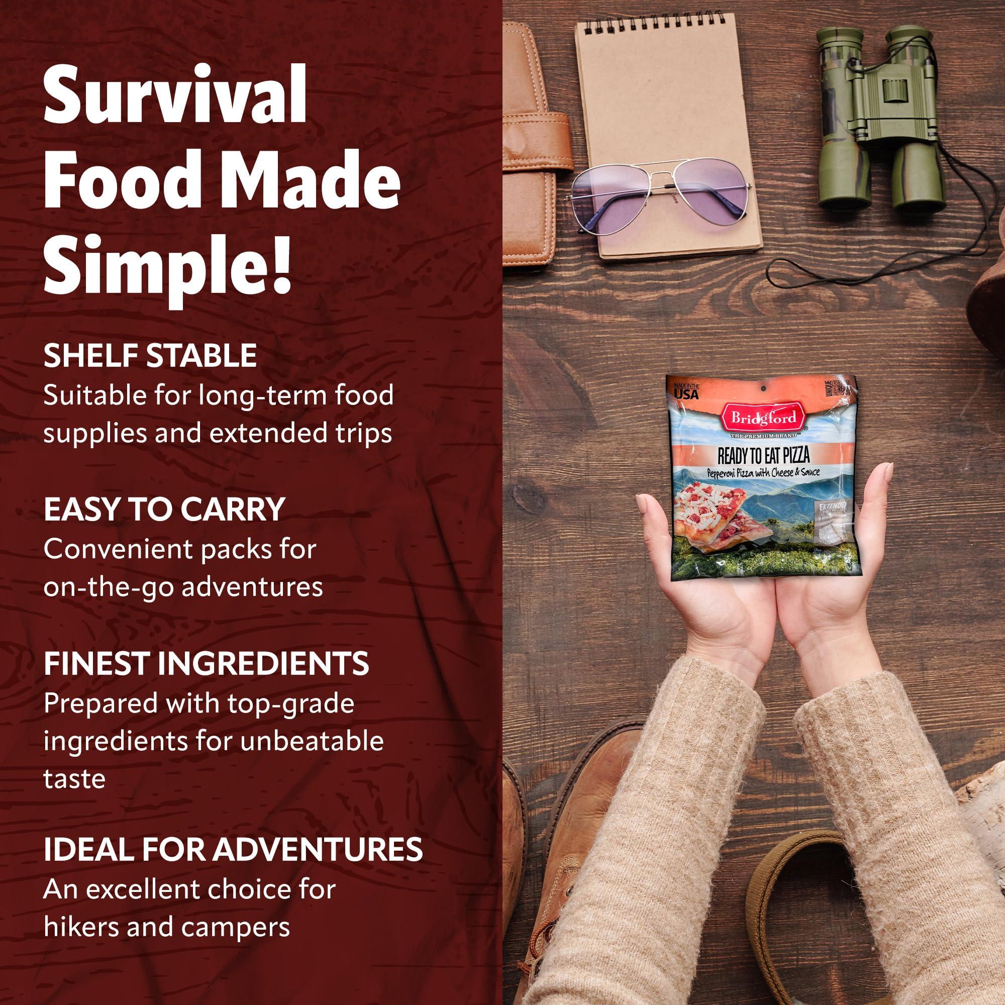 Bridgeford Bridgford MRE Pepperoni Pizza Slice With Cheese MRE Survival Food - 3 Pack - No Refrigeration Needed and Long Shelf Life MRE Meals - High-Protein Military MRE for Emergency Preparedness
