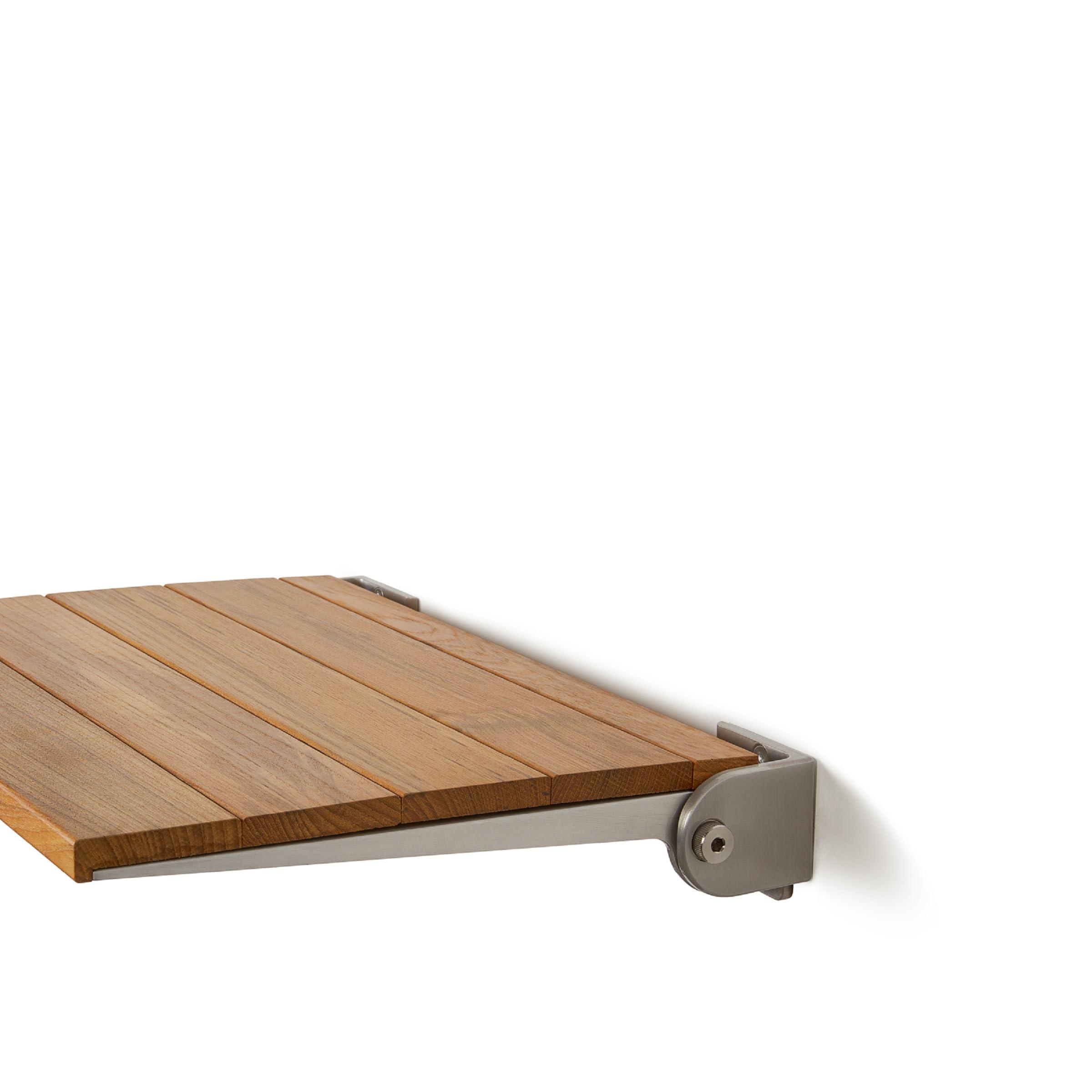 Seachrome Seachrome18 inch Silhouette Slimline Folding Wall Mount Shower Bench Seat, Natural Teak Wood with Silver Frame