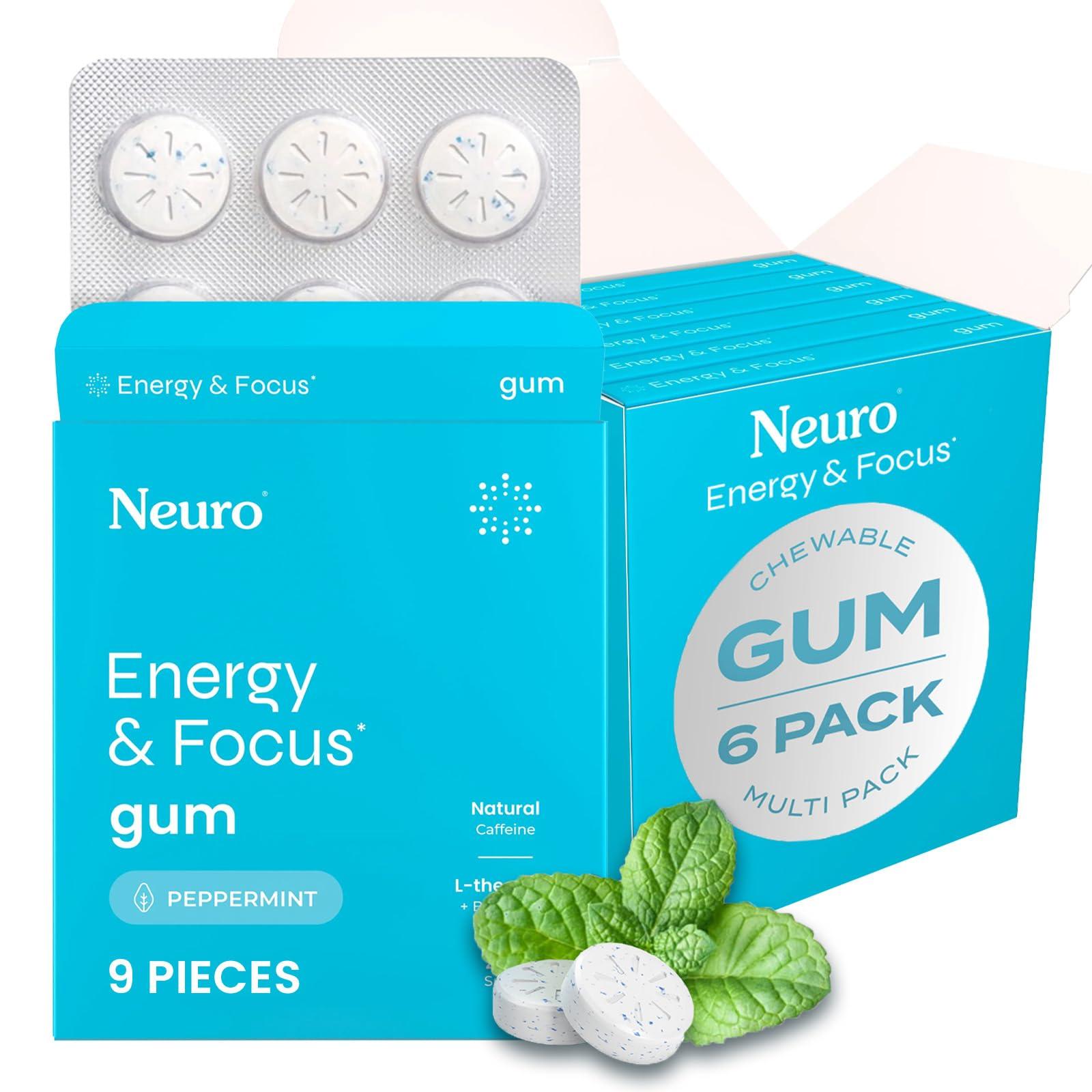 NeuroGum NeuroGum Energy Caffeine Gum (54 Pieces) - Sugar Free with L-theanine + Caffeine + Vitamin B12 & B6 - Nootropic Energy & Focus Supplement for Women & Men - Peppermint Flavor (Packaging May Vary)