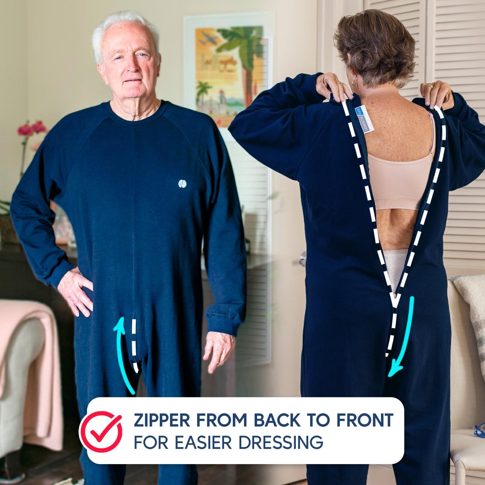 Dementia Aide Premium, Unisex, Anti-Strip & Incontinence Onesie/Jumpsuit - Clothing for Alzheimer\'s and Dementia - (Navy Blue, Large)