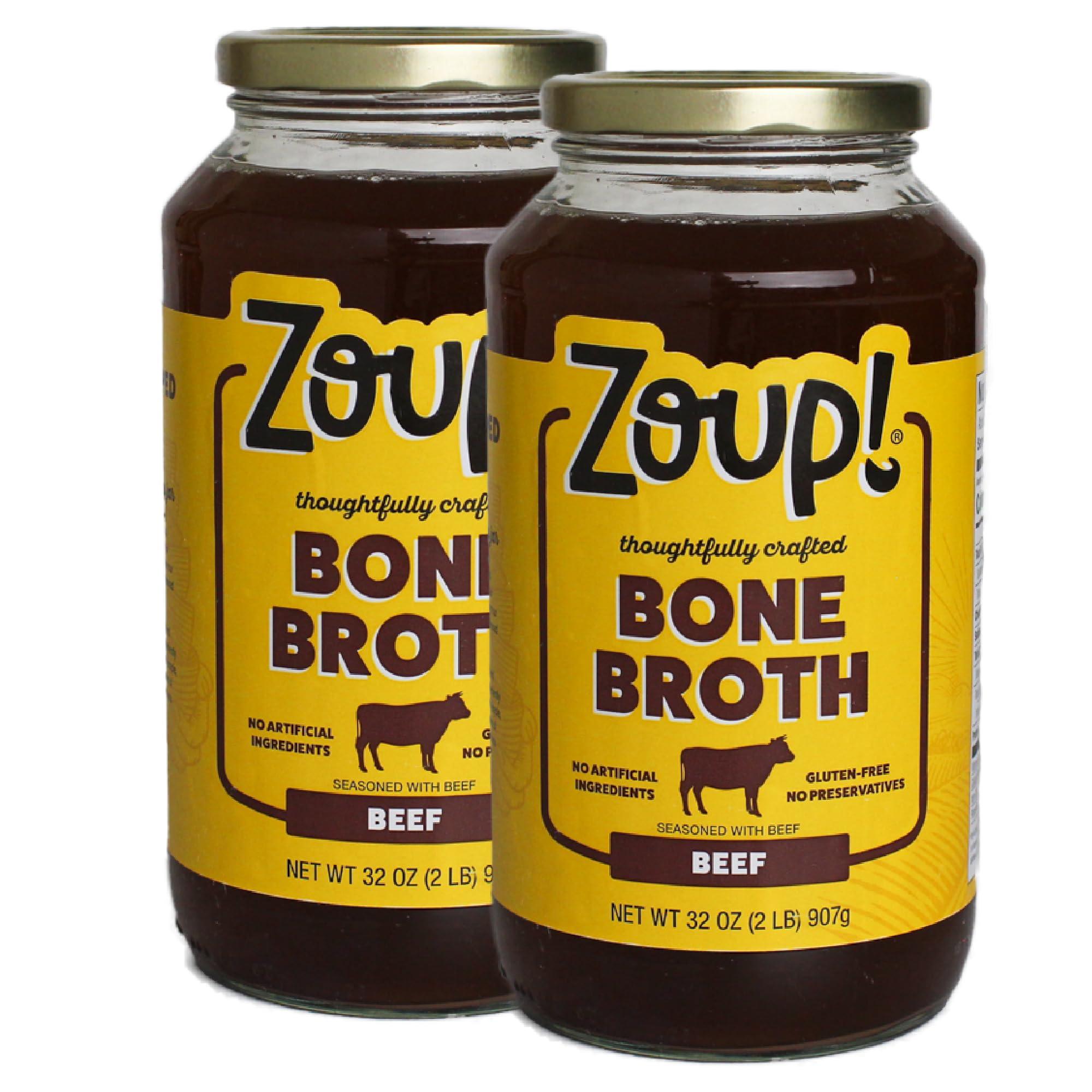 Zoup! Beef Bone Broth by Zoup! Keto-Friendly, Gluten Free, Sugar Free, Non-GMO Clear Broth - Great for Stock, Bouillon, Soup Base or in Gravy - 2-Pack (32 oz)