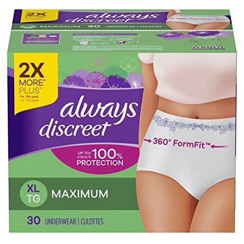 Always Discreet Always Discreet & Postpartum Incontinence Underwear for Women, Size XL, Maximum Absorbency, Disposable, Green, X-Large, 30 Count