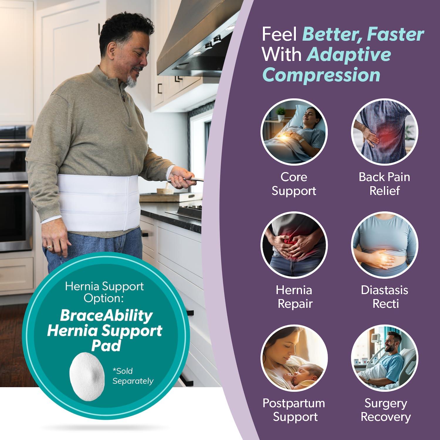 BraceAbility BraceAbility Medical Abdominal Stomach Binder - Belly Band Compression for Diastasis Recti, Postpartum, Post-Surgical Wrap for Tummy Tuck Recovery, Post op Abdominal Binder for Women and Men (XL 9\")