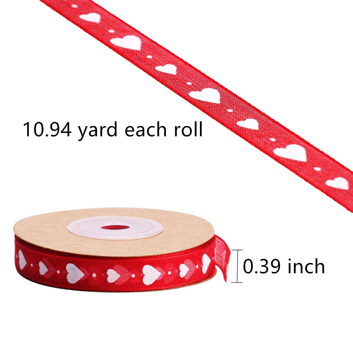 Mayam Mayam Valentine\'s Day Ribbons Heart Ribbons Craft Ribbons for ValentineWedding Craft, 2 Rolls (red and White)