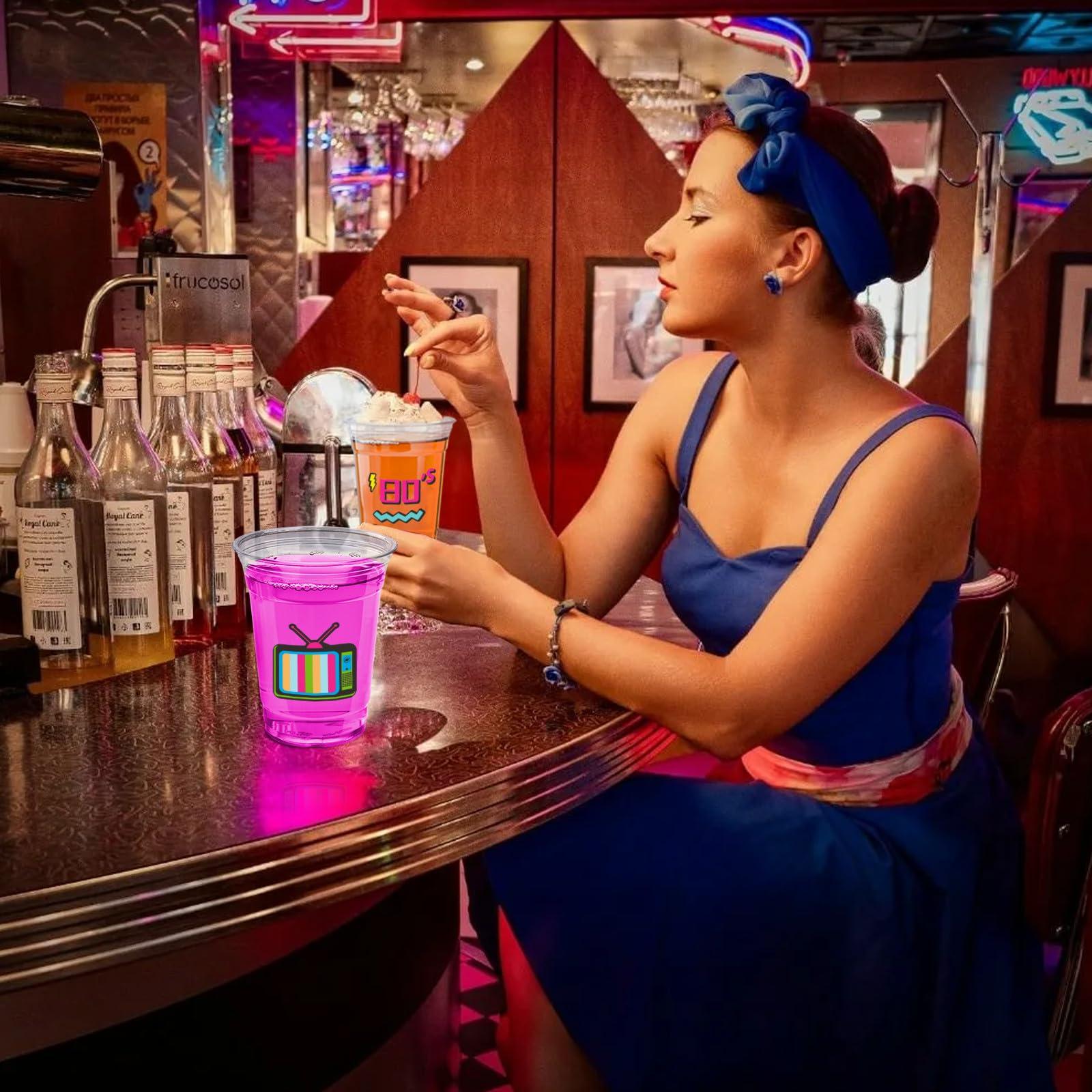 Datyiiha 150 Pack 80's Party Plastic Cups 12 oz Back to 80s Disposable Drinkware Cups for Retro Music Party Decorations Throwback Dance Birthday Party Supplies