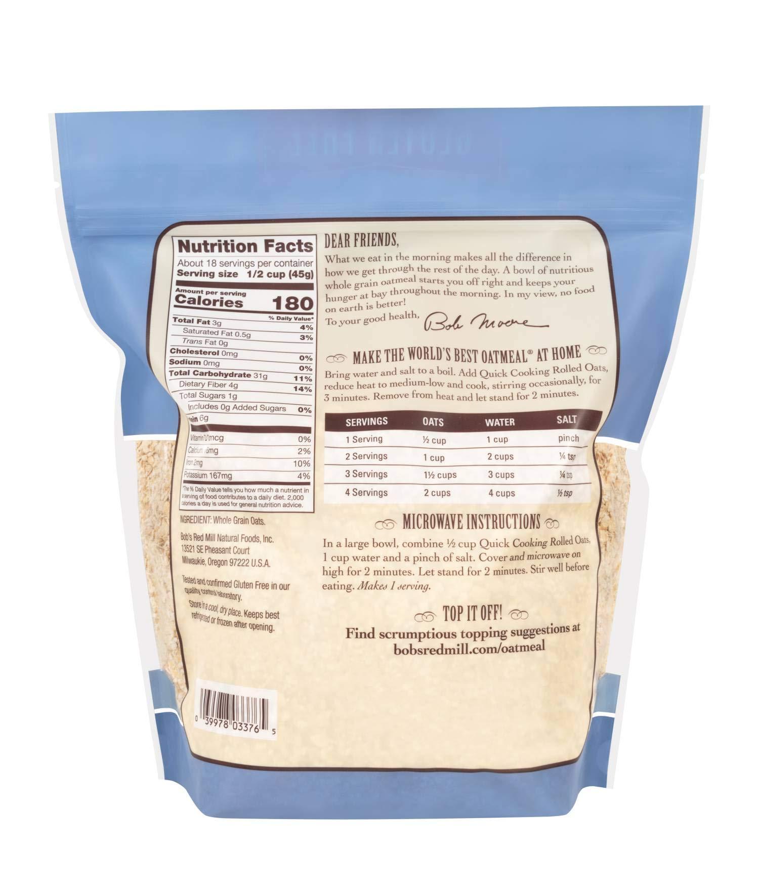 Bob's Red Mill Bob\'s Red Mill Gluten Free Quick Cooking Rolled Oats, 28 oz (Pack of 1) - Gluten Free, Non-GMO, Vegan, Whole Grain, Kosher