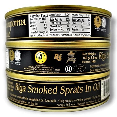 Brivais Vilnis Brivais Vilnis Riga Smoked Sprats in Oil, Product of Lativa, Kosher, 5.6 oz, 160 grams, Pack of 6