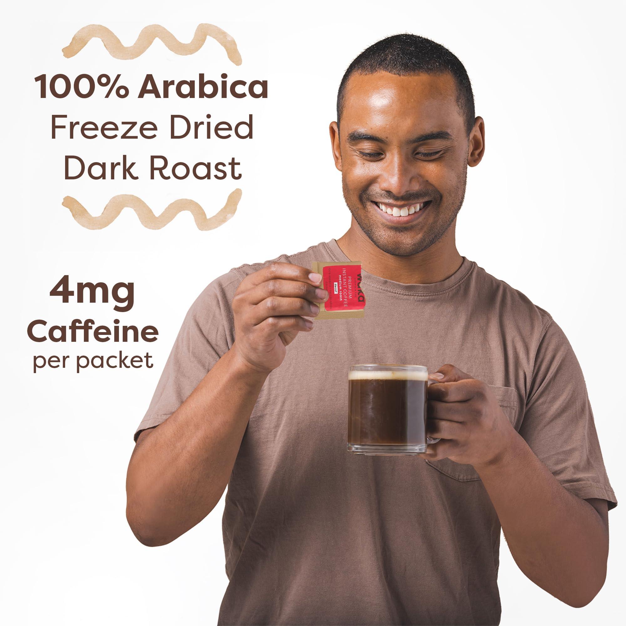 Waka Coffee Waka Instant Coffee, Decaffeinated Medium Roast - 100% Arabica Colombian Beans, Freeze Dried Granules, No Additives - Single Serve Packets for Quick Hot and Iced Coffees (50 Individual Coffee Packets)