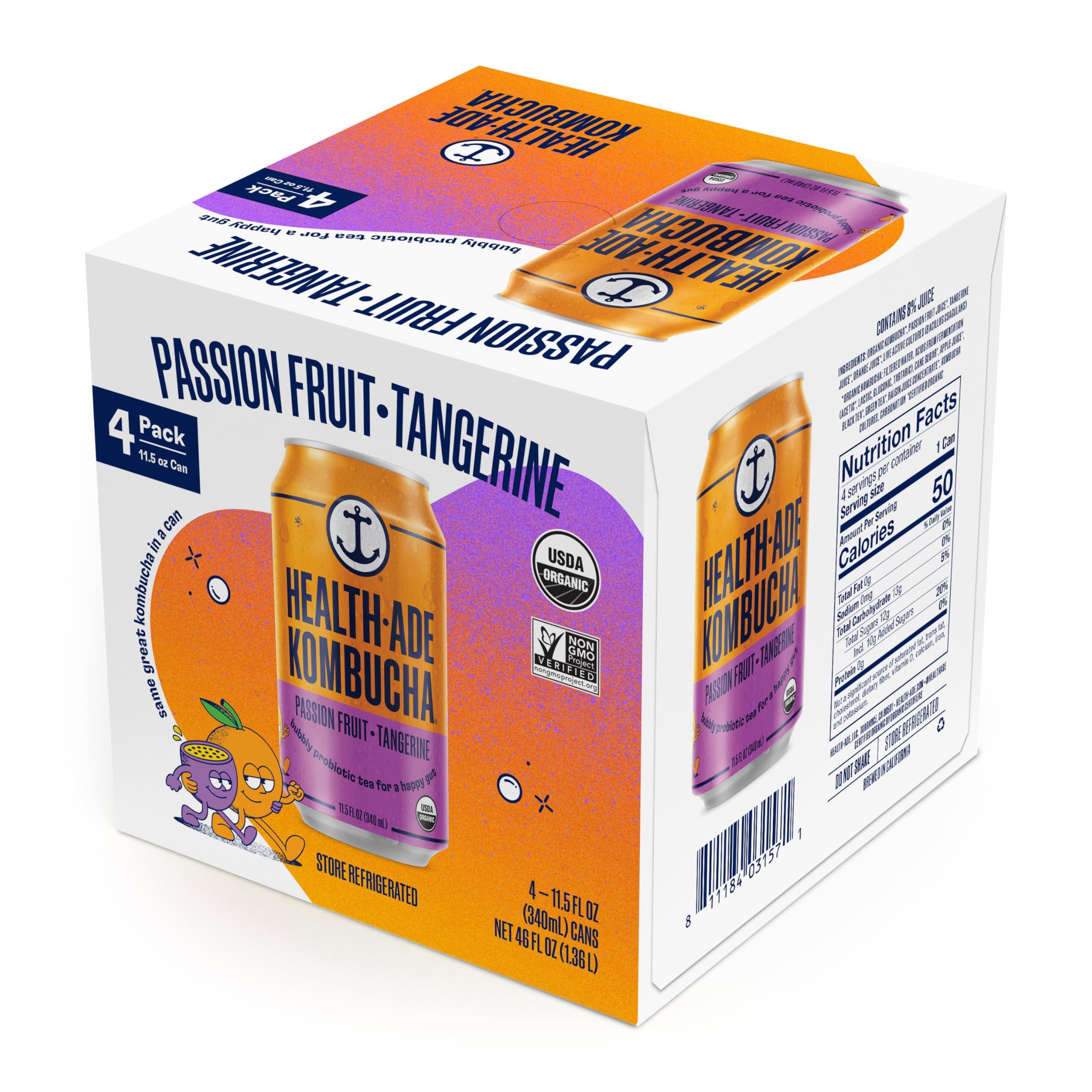 Health-Ade Health-Ade Organic Passion Fruit Tangerine Kombucha Can 11.5OZ 4-Pack, 46OZ