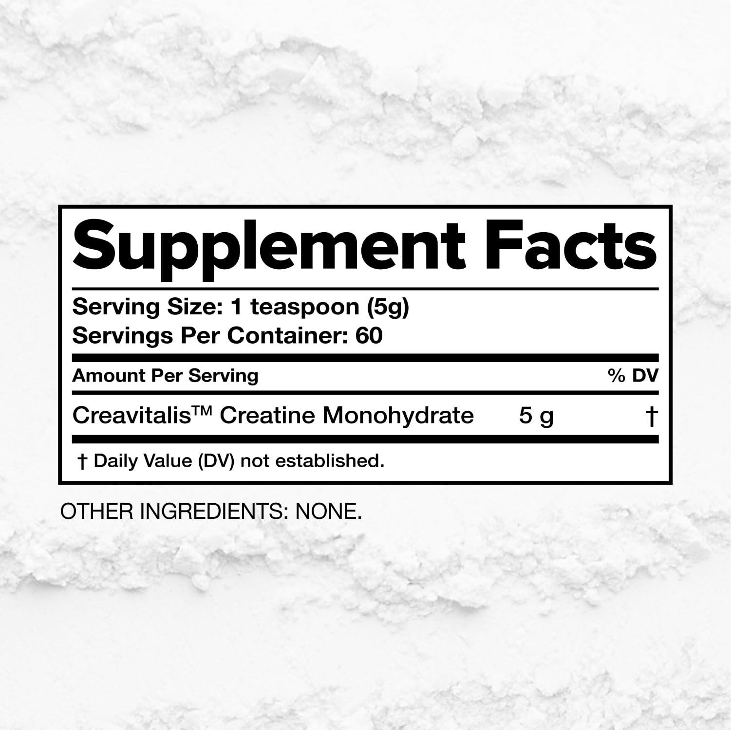 Complement Complement Creatine Monohydrate Micronized Powder for Women and Men (5g, 60 Servings) Pre Workout, Post Workout, Muscle Recovery, Brain Health, Longevity- Vegan, Unflavored