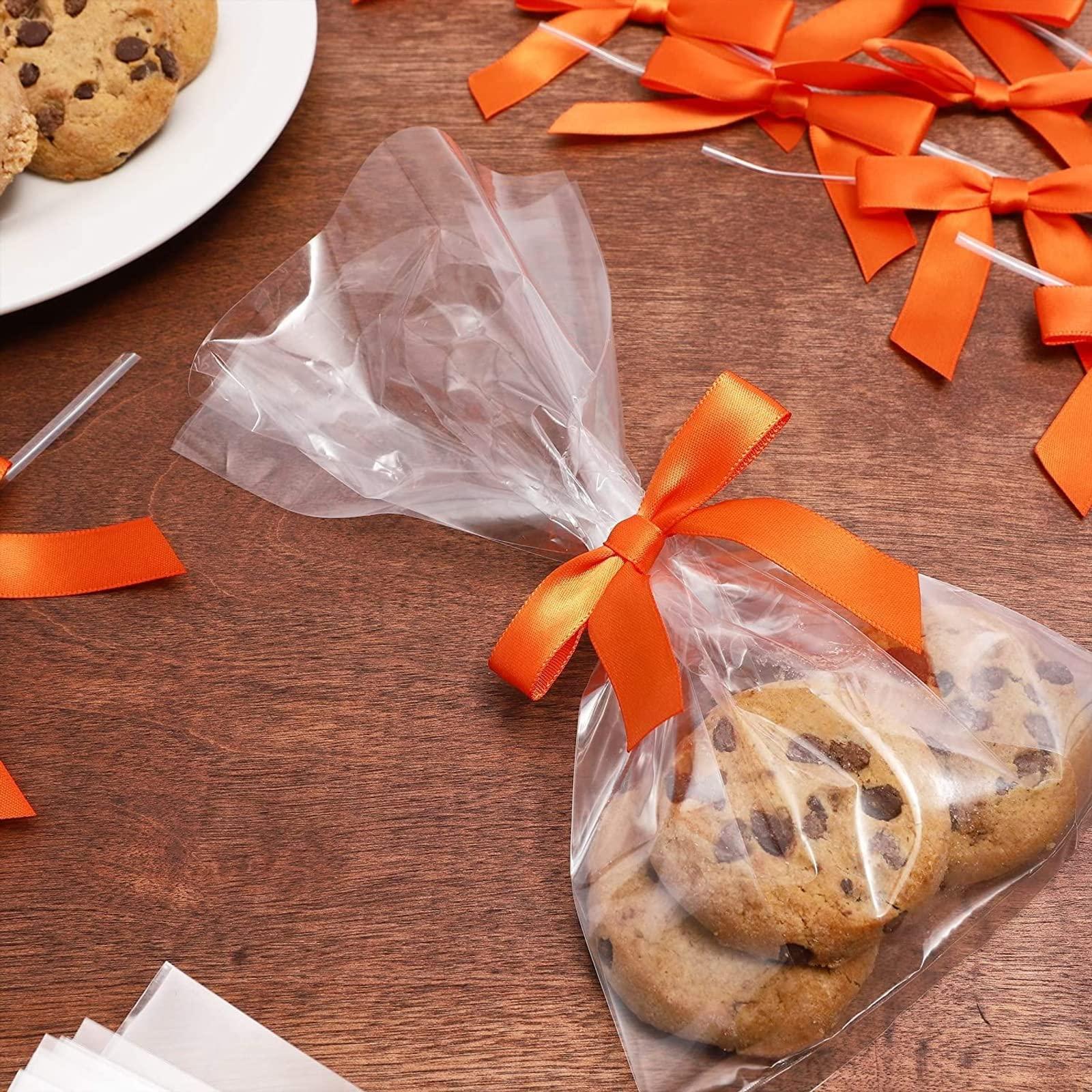 Bright Creations Bright Creations 100 Pack Orange Bow Twist Ties for Treat Bags, 3-Inch Pre-tied Satin Ribbons for Crafts, Gift Wrap, Themed Party Favors, Baked Goods