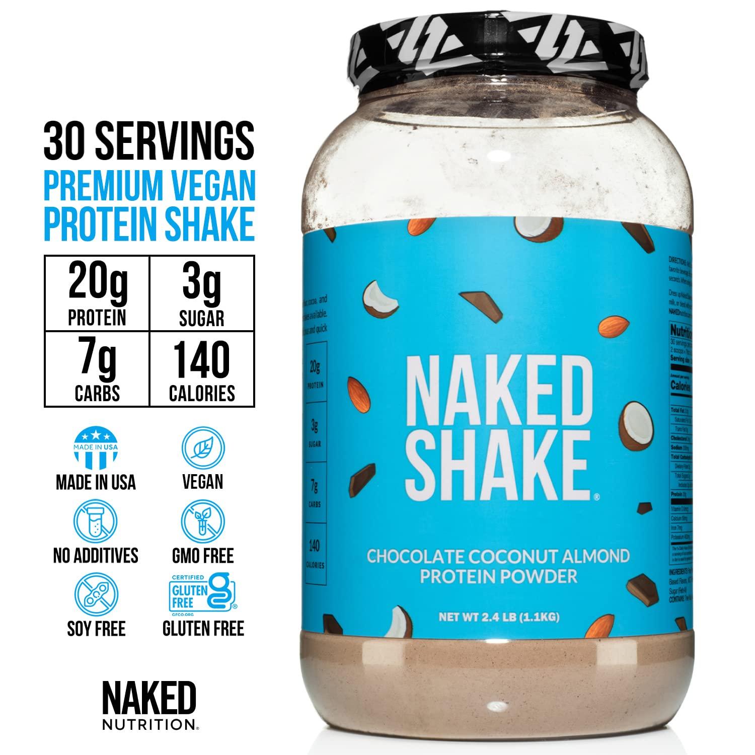 NAKED Naked Shake - Chocolate Coconut Almond Protein Powder - Flavored Plant Based Protein from US & Canadian Farms with MCT Oil, Gluten-Free, Soy-Free, No GMOs or Artificial Sweeteners - 30 Servings