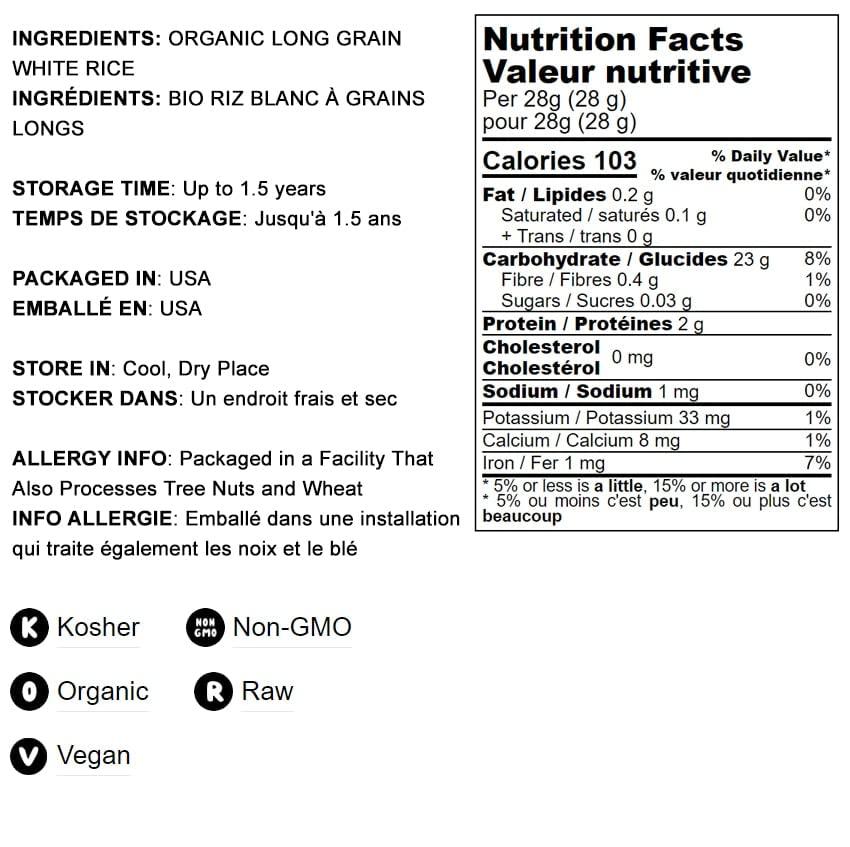 Food to Live Food to Live Organic Long Grain White Rice, 1 Pound Non-GMO, Vegan, Kosher. Easy to Cook. Stays Separate and Fluffy. Low in Fat. Contains Iron. Perfect for Stuffing, Pilafs, Salads.