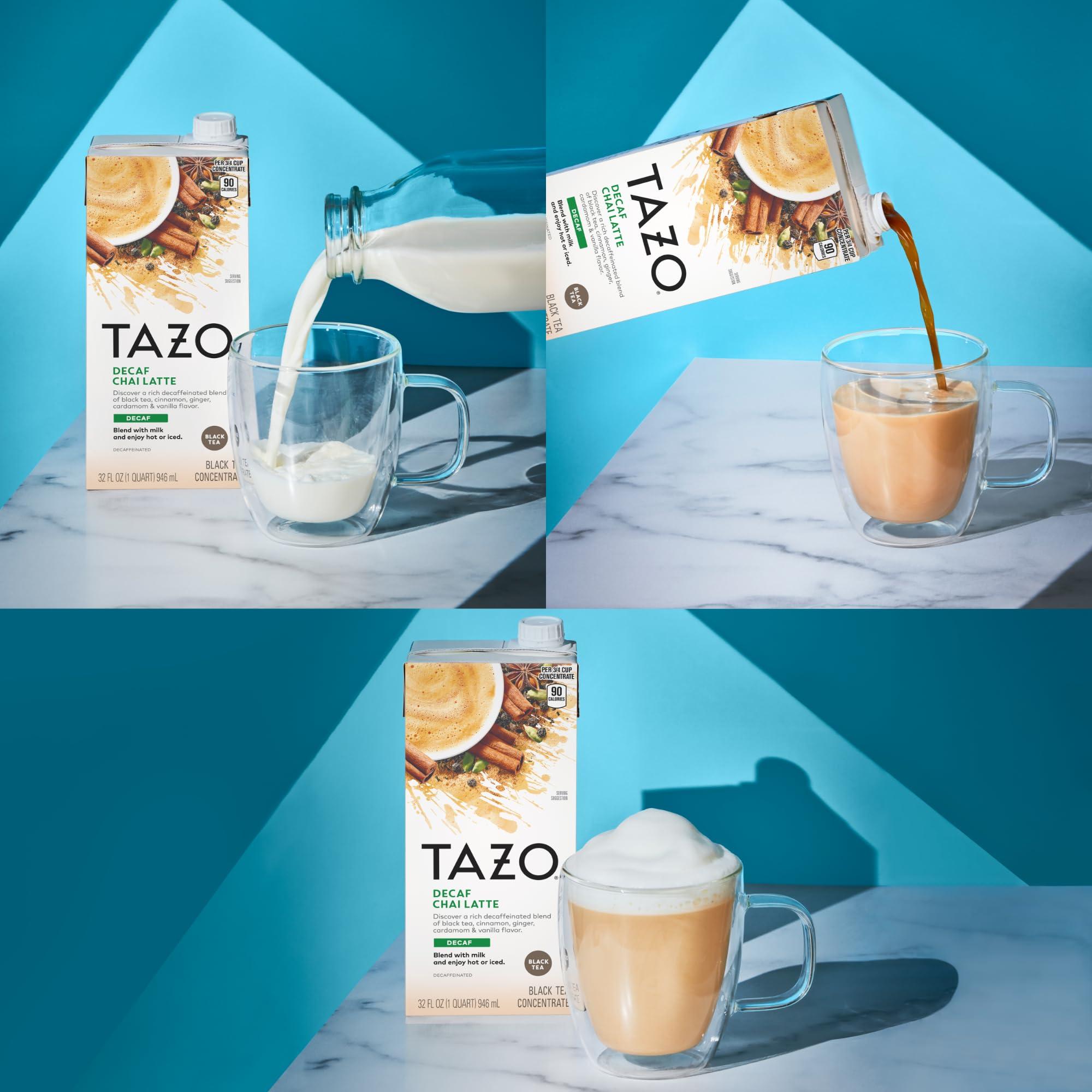 By The Cup TAZO Decaffeinated Chai Latte Black Tea Concentrate (Pack of 2), 32 oz with Coasters