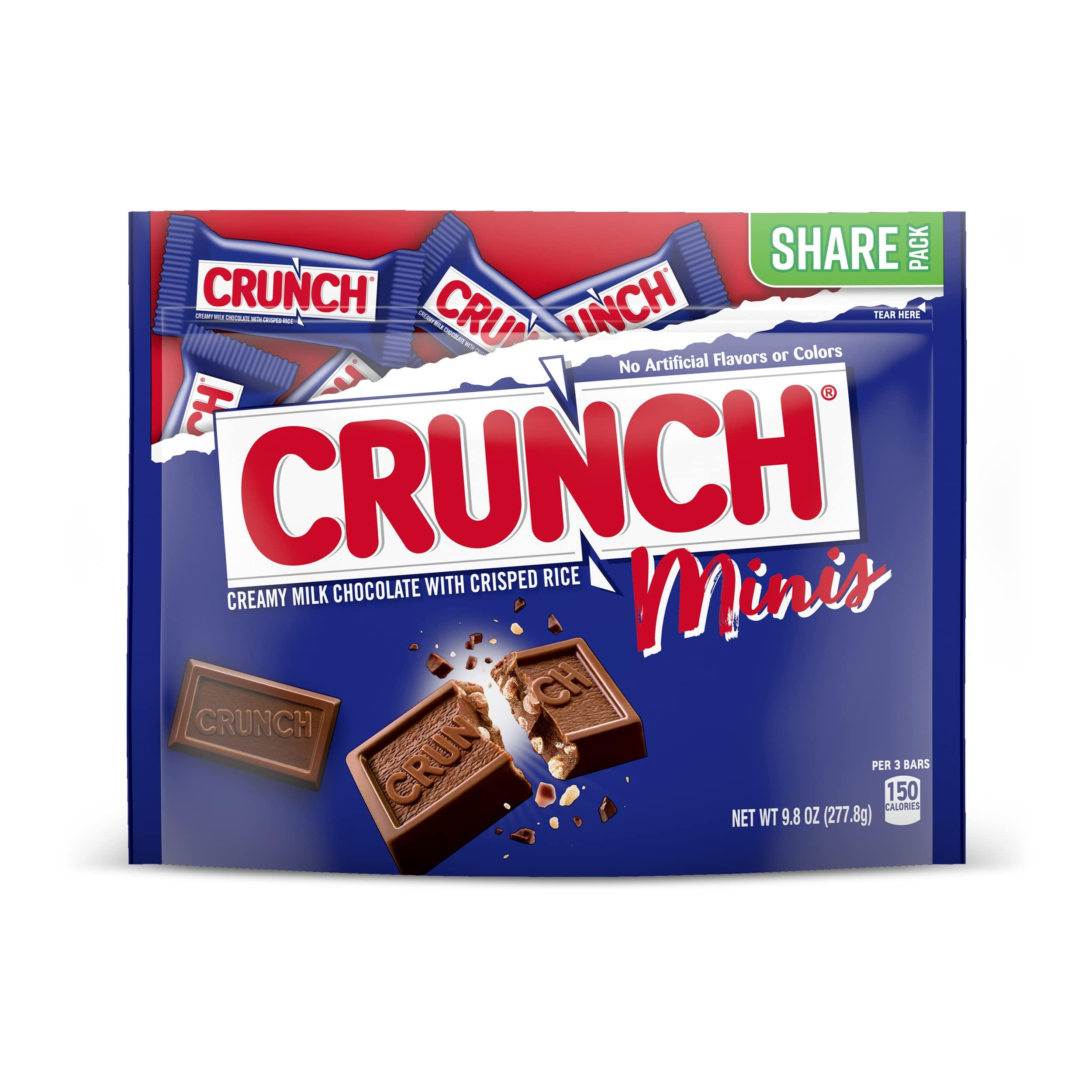 Crunch CRUNCH Minis, Bulk 8 Pack, Milk Chocolate and Crisped Rice, Full Size Holiday Candy Bars, Stocking Stuffers, Individually Wrapped, Resealable Share Size Bag, 9.8 oz