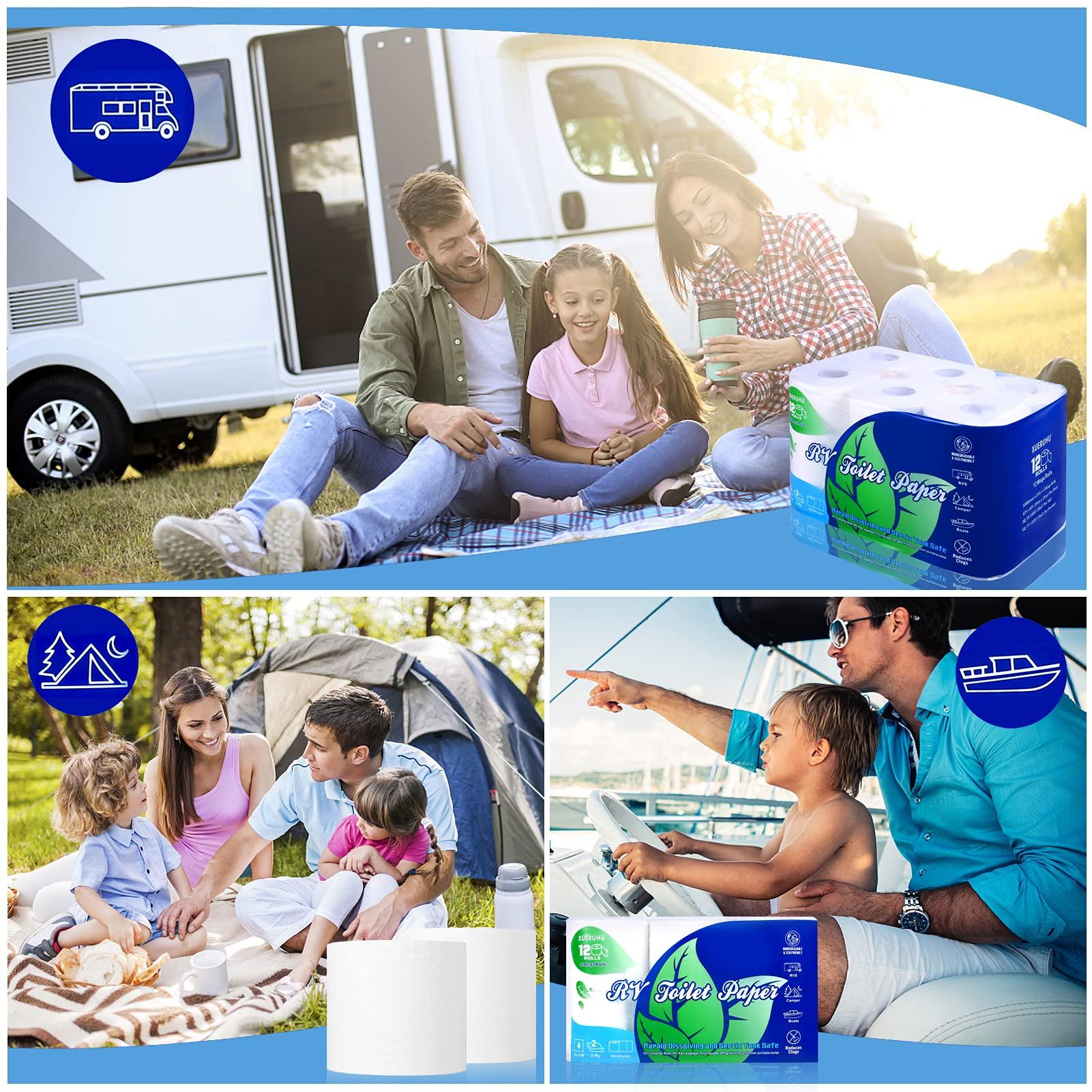 XUERUHU RV Toilet Paper Quick Dissolve 2 Ply Septic Safe, Biodegradable, 500-Sheet 12 Rolls Camping Toilet Paper For RVs, Boats, Marine And Campers Rapid Dissolving Toilet Tissue Soft Yet Strong (black)