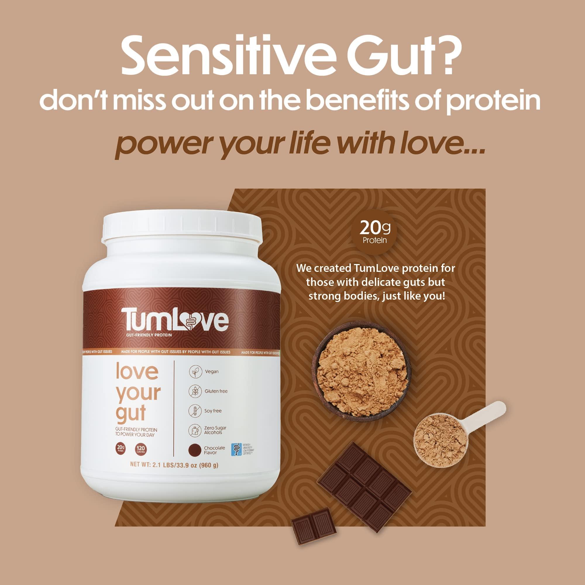 TumLove TumLove Vegan Protein Powder - Low FODMAP Certified, Gluten-Free, Dairy-Free, Soy-Free, 100% Gut-Friendly & Non-Bloating, Chocolate (25 Servings)