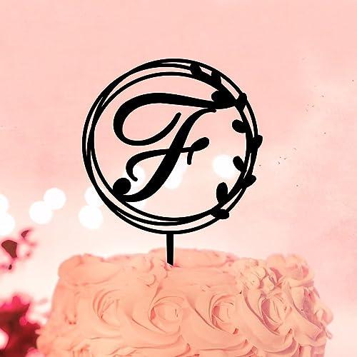 lutieger Initial Letter F Cake Topper Flowers Eucalyptus Leaves Birthday Cake Topper Calligraphy Initials Wreath Acrylic Black Nuptial Party Baking Cake Decorations Elegant Gifts for Girls Men
