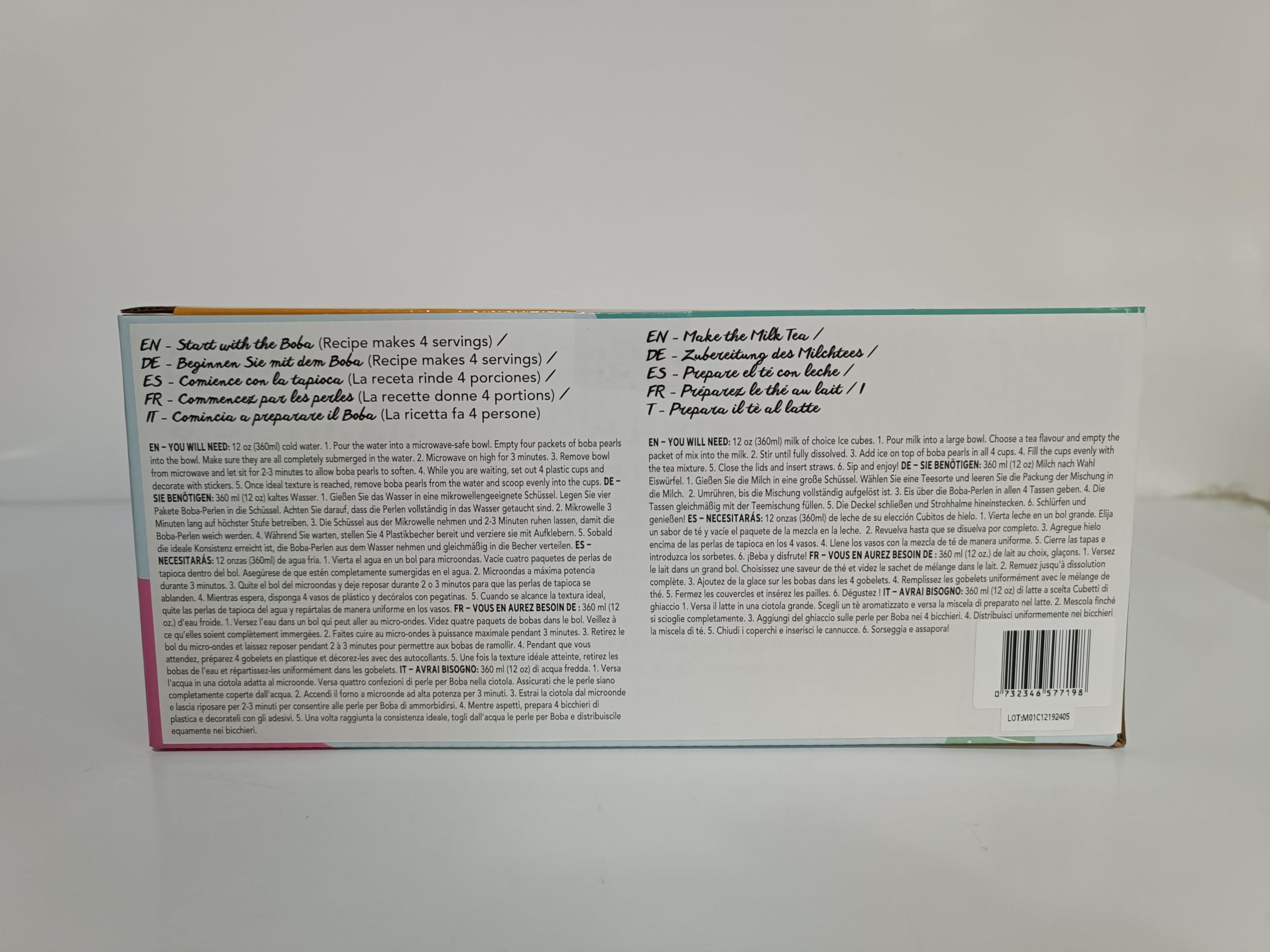 Thoughtfully Thoughtfully Gourmet, Mini Boba Pearl Party Set, Makes 16 Tasting Portions of Bubble Tea, Includes 2 Flavors, Cups, Lids, Straws, & Cup Stickers