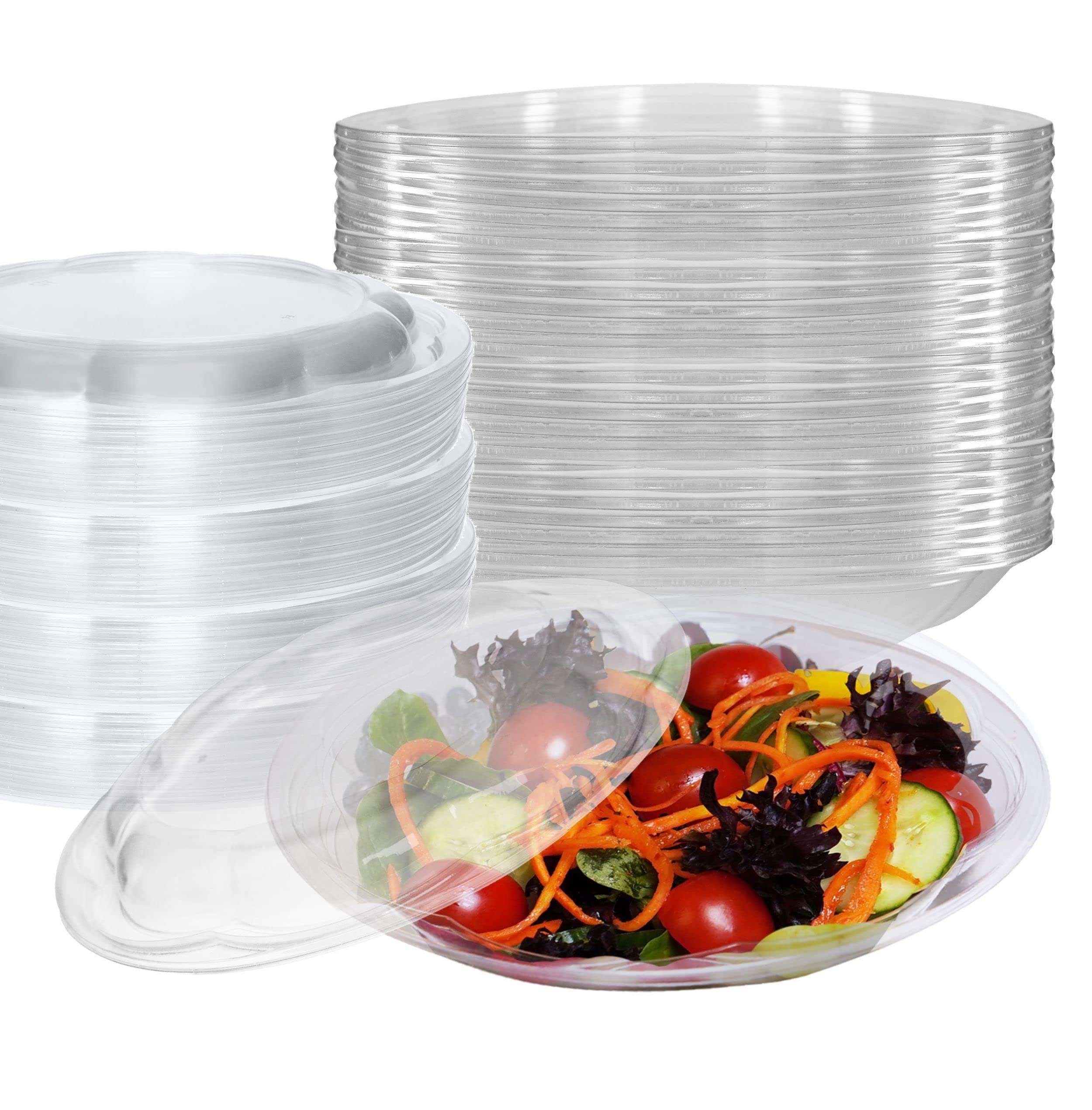EcoQuality 64oz Salad Bowls To-Go with Lids - Crystal Clear Plastic Disposable Wide Salad Containers | Airtight, Lunch, Salads, Parfait, Fruits, Leak Proof, Airtight, Fresh, Meal Prep | Rose Bowl Container (75)