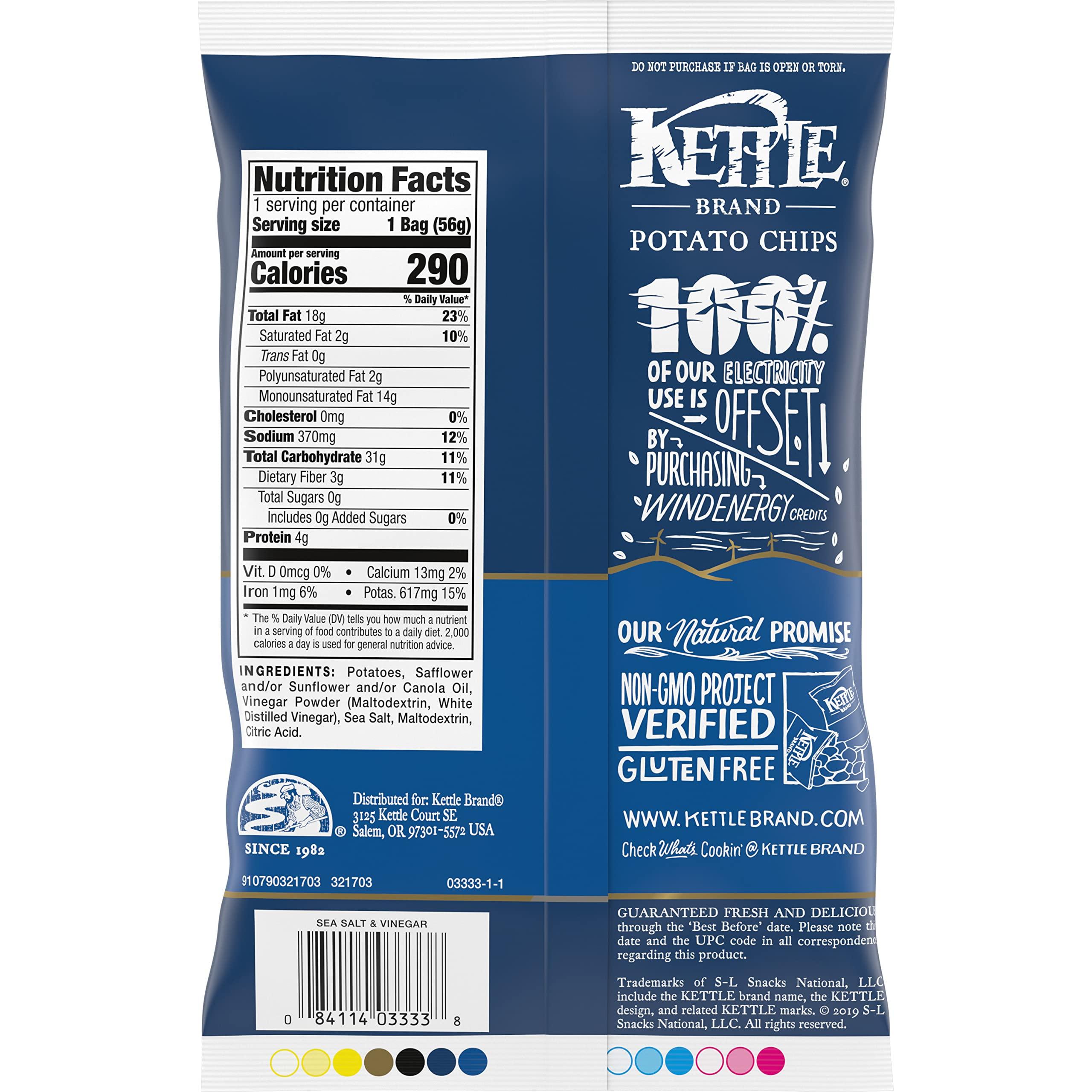 Kettle Brand Kettle Brand Potato Chips, Salt & Vinegar Kettle Chips, Snack Bag, 2 Oz