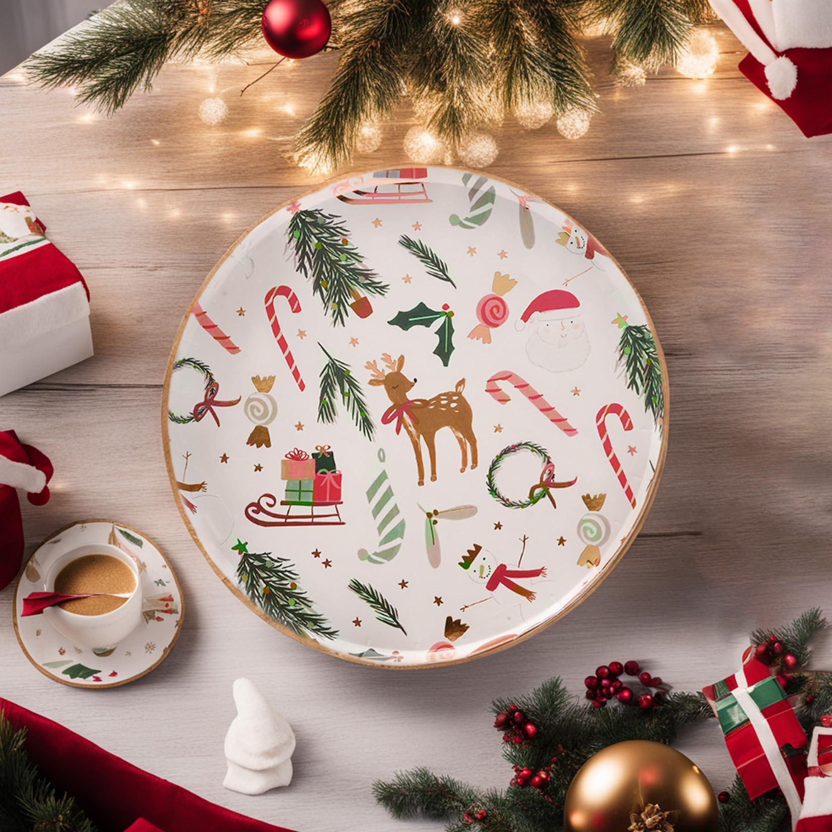 Christmas Paper Plates and Napkins Set Decorations for 25 Guests 200Pcs Disposable Holiday Santa Claus Tableware with Cups and Straws Merry Christmas Theme Party Decor