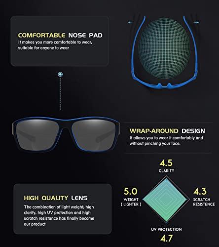 SKYOAK SKYOAK Premium Lightweight Photochromic Bifocal Reading Sunglasses TR90 Frame Wrap Around Design Blue Light Blocker UV 400 Protection Outdoor Sun Reader Driving/Fishing/Running/Cycling (Blue +2.0)