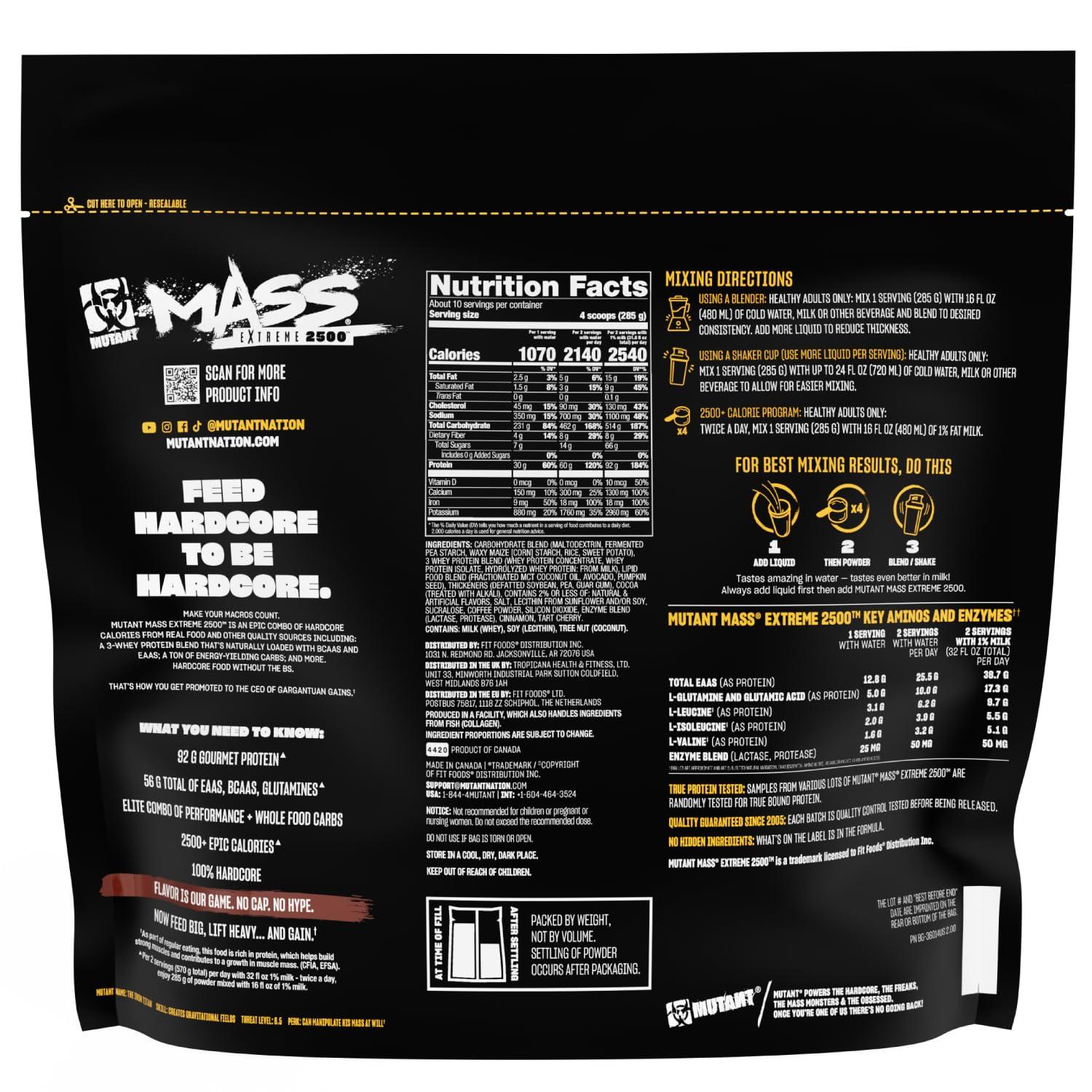 Mutant Mutant Mass Extreme Gainer Whey Protein Powder Build Muscle Size and Strength High Density Clean Calories (Triple Chocolate, 6 lbs)