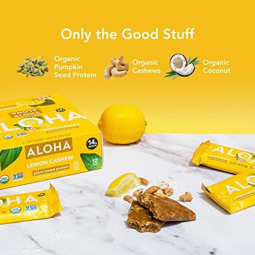 ALOHA ALOHA Organic Plant Based Protein Bars - Lemon Cashew - 12-Count - Vegan, Low Sugar, Gluten-Free, Paleo, Low Carb, Non-GMO, No Stevia & No Erythritol