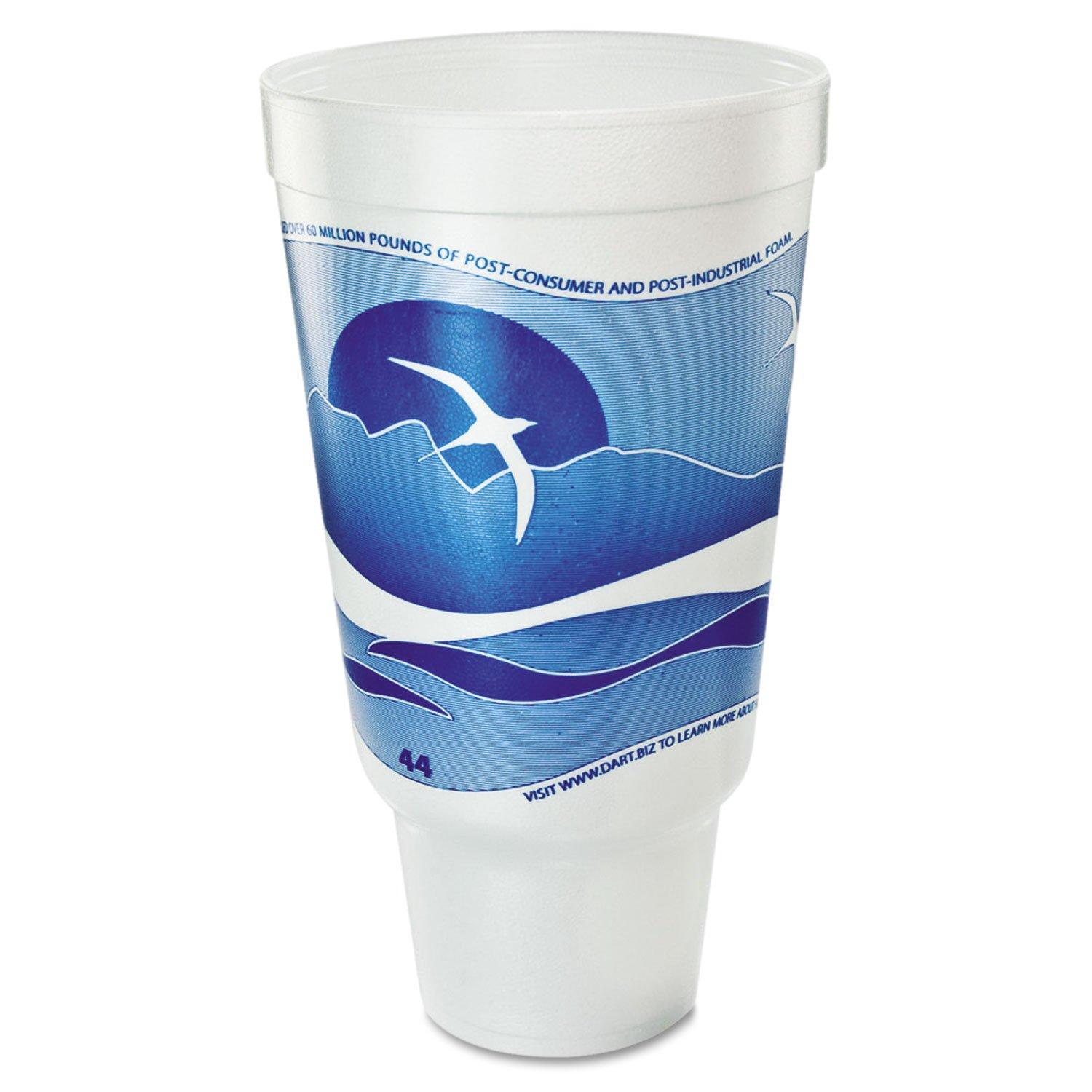 DART DART 44Aj32h Horizon Flush Fill Foam Cup, Hot/Cold, 44 Oz, Ocean Blue/White, 15/Bag