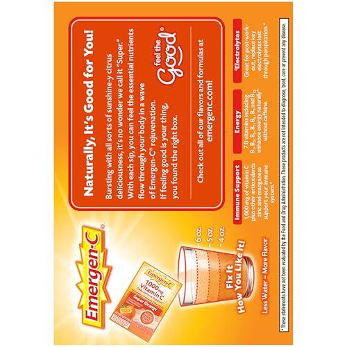 Emergen-C Emergen-C 1000mg Vitamin C Powder for Daily Immune Support Caffeine Free Vitamin C Supplements with Zinc and Manganese, B Vitamins and Electrolytes, Super Orange Flavor -60 Count(Pack of 1)