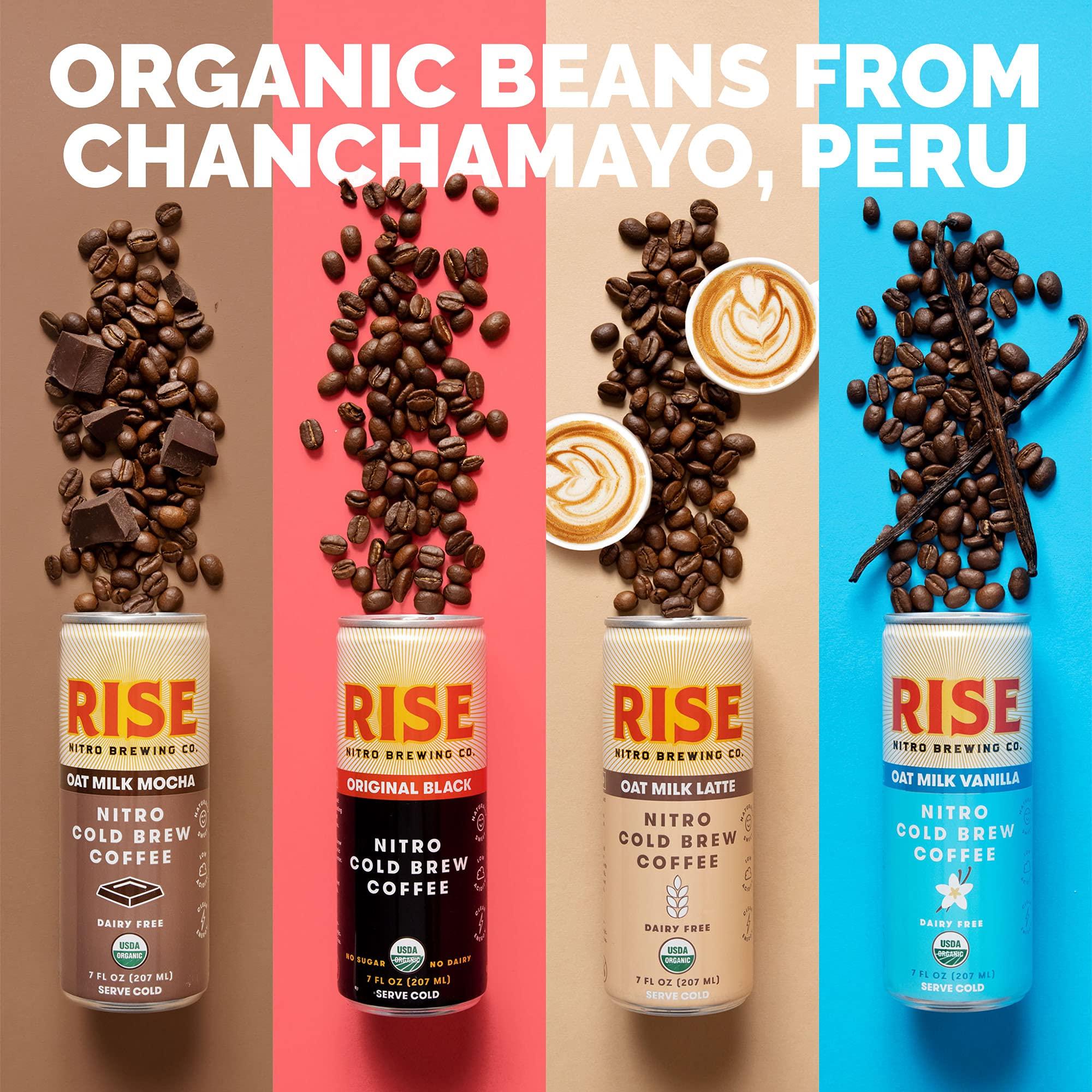 RISE Brewing Co. RISE Brewing Co. Nitro Cold Brew Coffee, Organic, Non-GMO, Clean Energy & Low Acidity, 3x Original Black, Oat Milk Latte, Oat Milk Mocha & Oat Milk Vanilla, 7 fl. oz. Cans (12 pack)