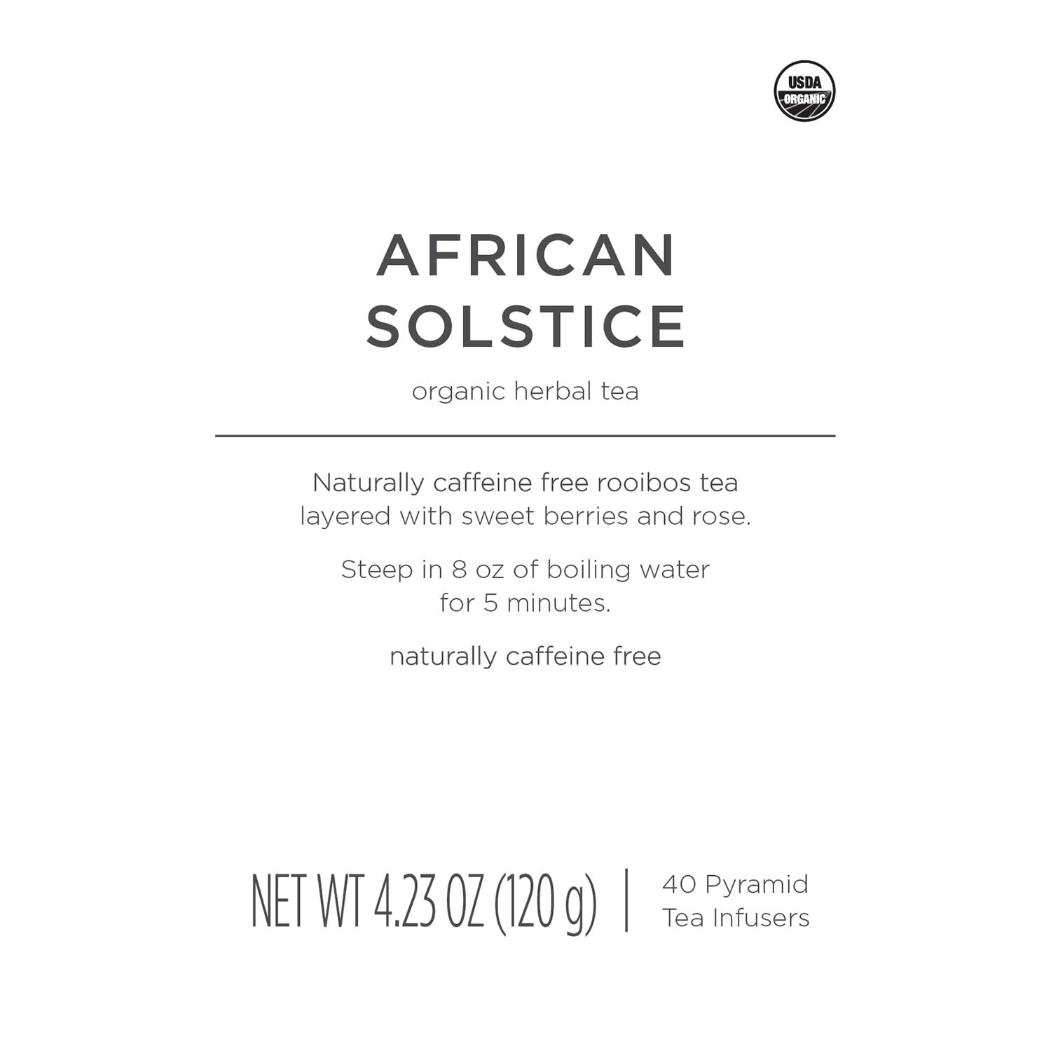 Tea Forte Tea Forte African Solstice Herbal Tea Event Box, Bulk Pack of 40 Pyramid Infuser Tea Sachets for All Occasions