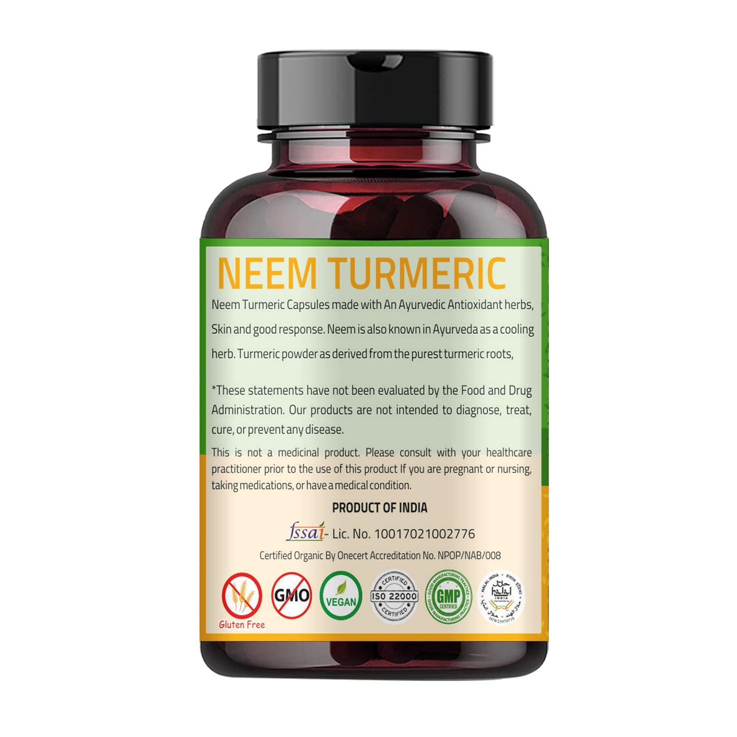 Ireya Ayurveda Neem Turmeric Capsules | 90 Capsules 1000mg | Neem Capsules Made Black Pepper Neem, Turmeric, & Black Pepper | (90 Capsules)