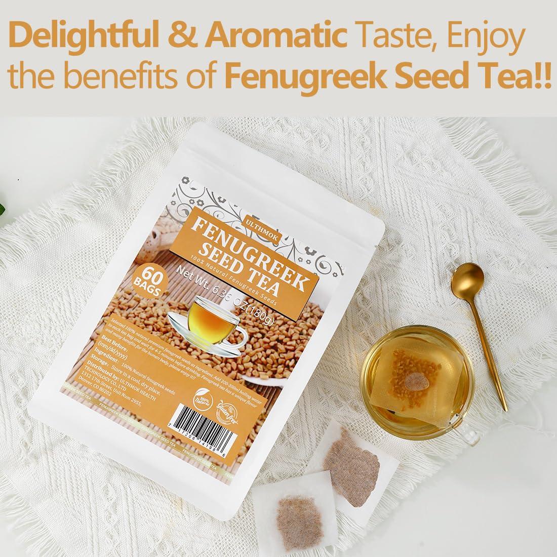 ULTHMOK Premium 60 Fenugreek Tea Bags, Made with 100% Natural Fenugreek Methi Fenogreco Seeds, No Additives & Caffeine Free.