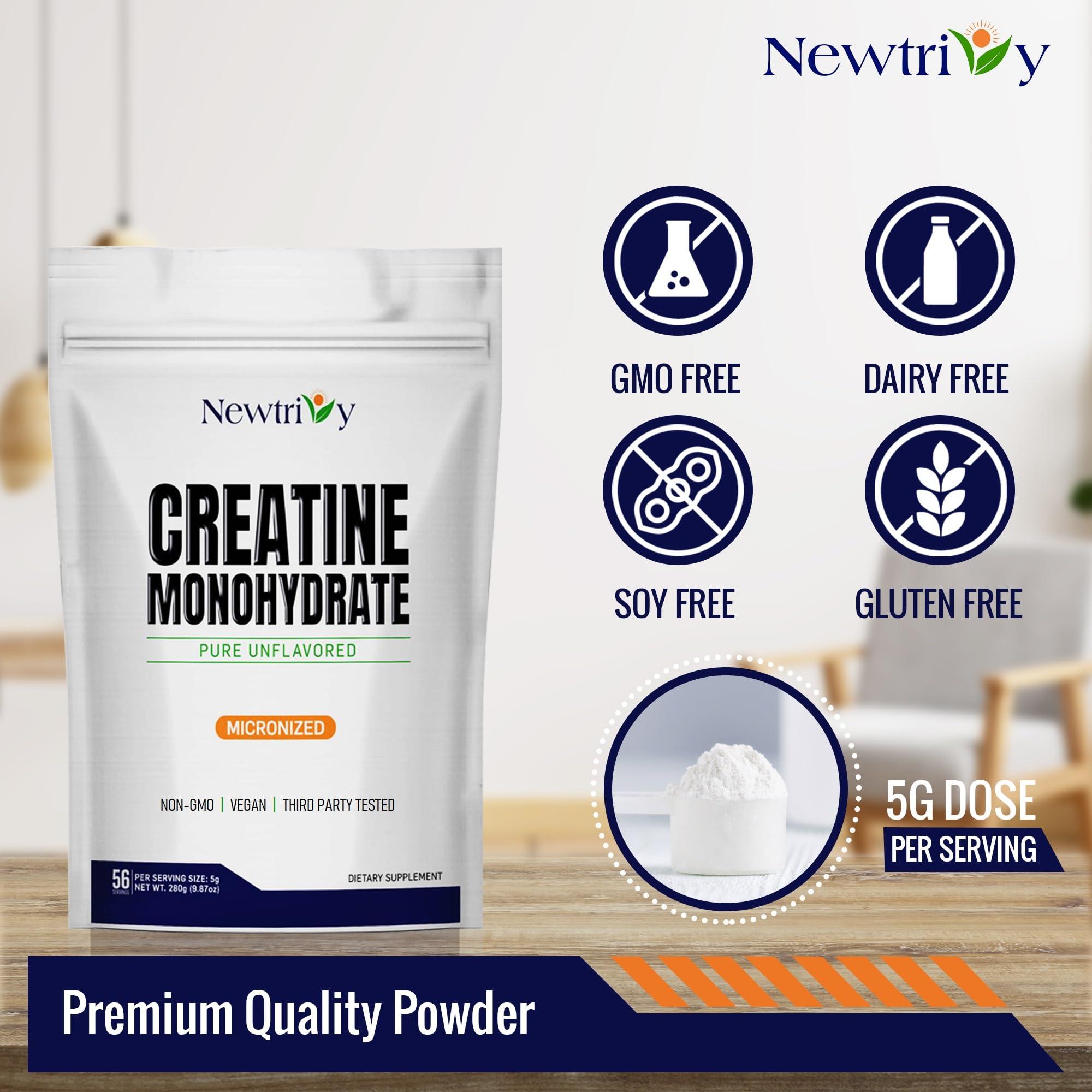 Newtrivy Creatine Monohydrate,Micronized, Pure,Unflavored,280g (9.8oz)