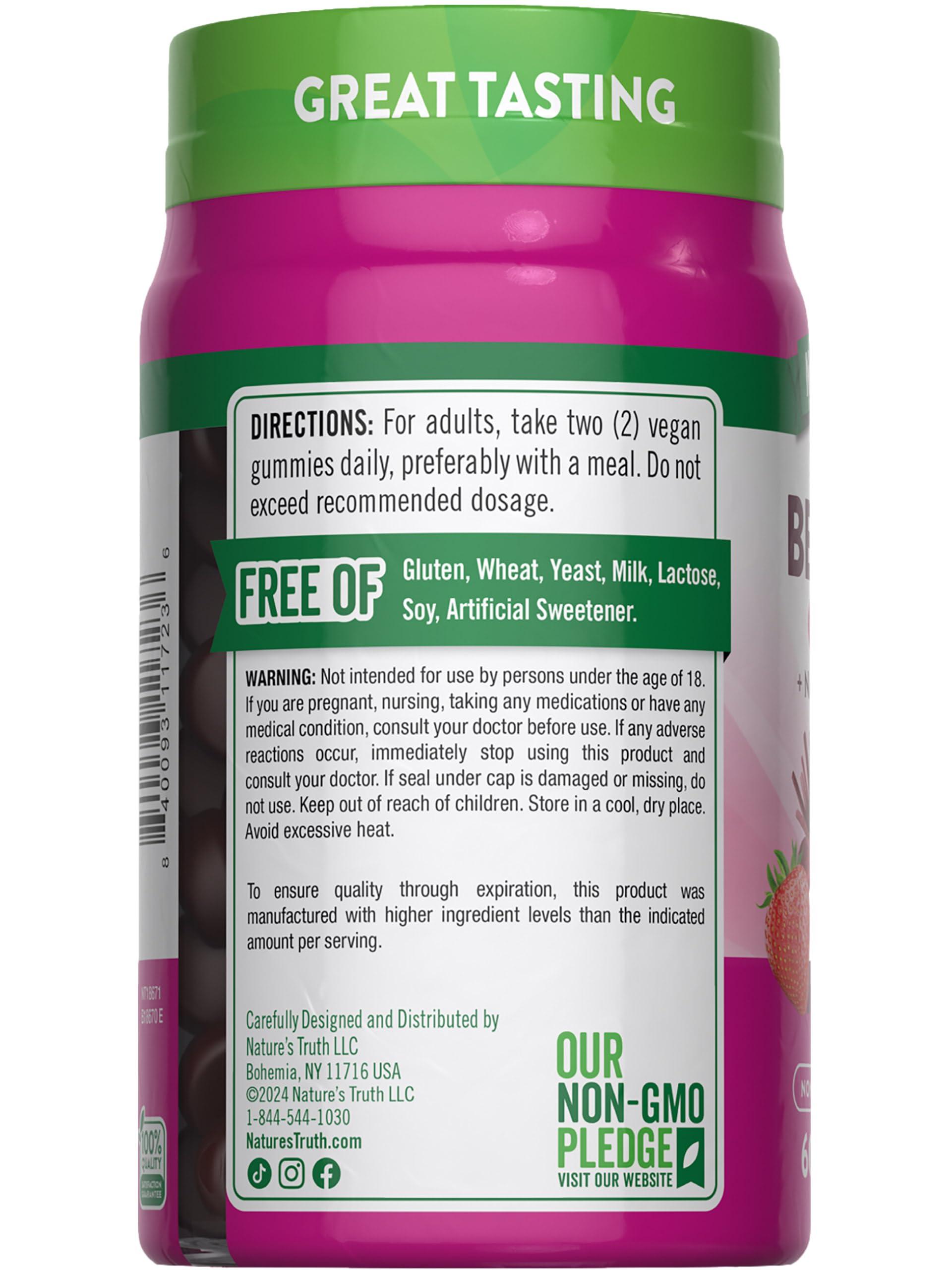 Nature's Truth Nature\'s Truth Beet Root Gummies | 60 Count | Super Food | with Black Pepper | Strawberry Flavor | Vegan, Non-GMO & Gluten Free Supplement