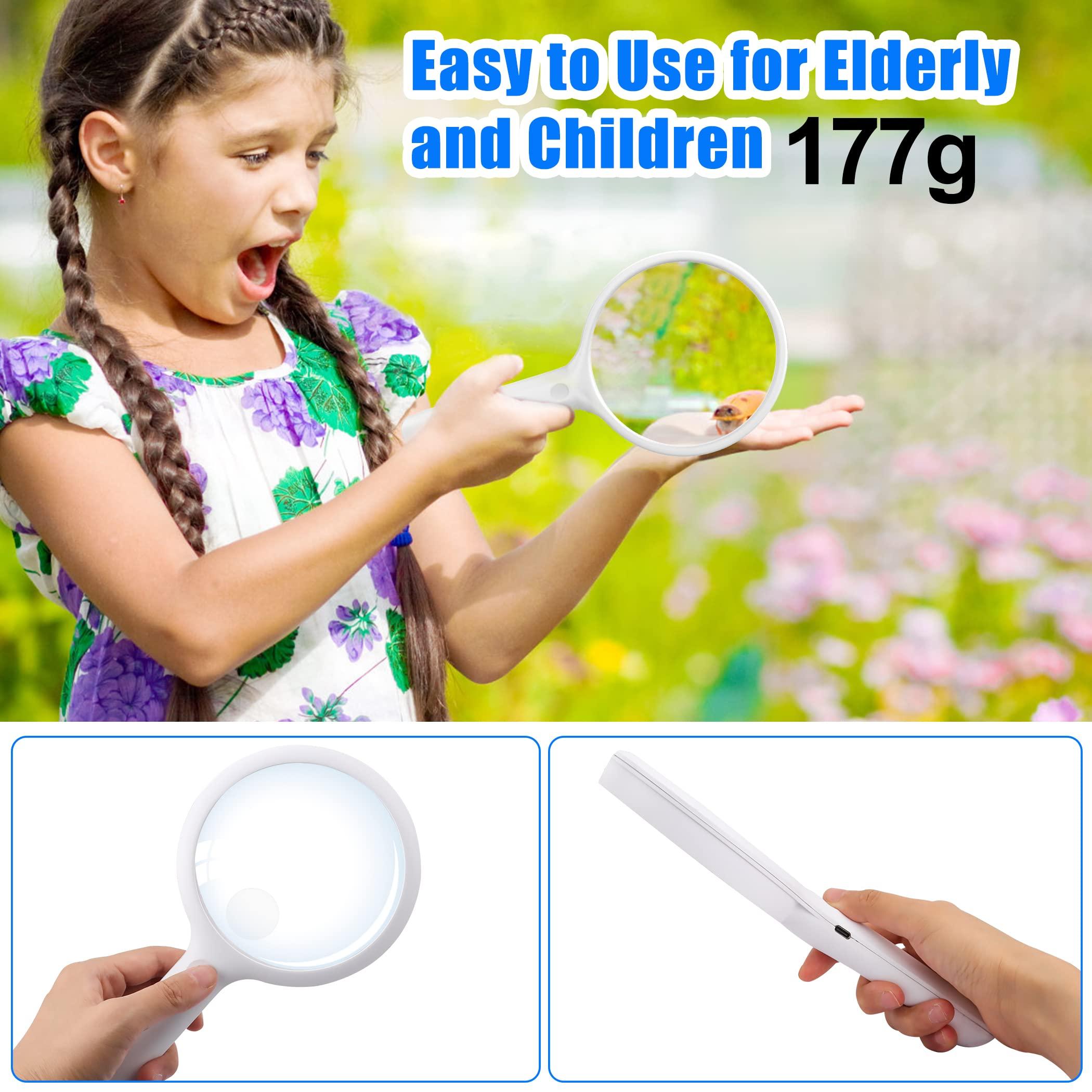 Nazano Magnifying Glass with Light, Handheld Illuminated Lighted Magnifying Glass with 20Leds, 3 Light Modes & Rechargeable USB Magnifier Seniors, Reading, Macular Degeneration, Exploring, Coins (White)