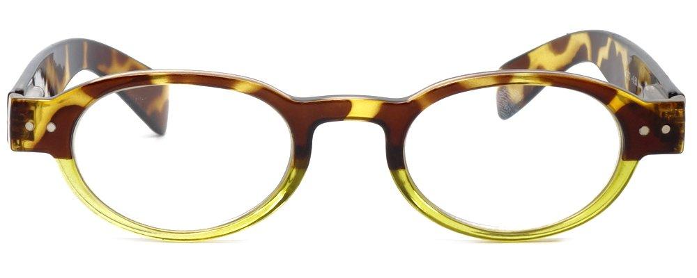 Calabria Calabria 4372 2 Color Oval European Reading Glasses&Case in Tortoise Green +4.00