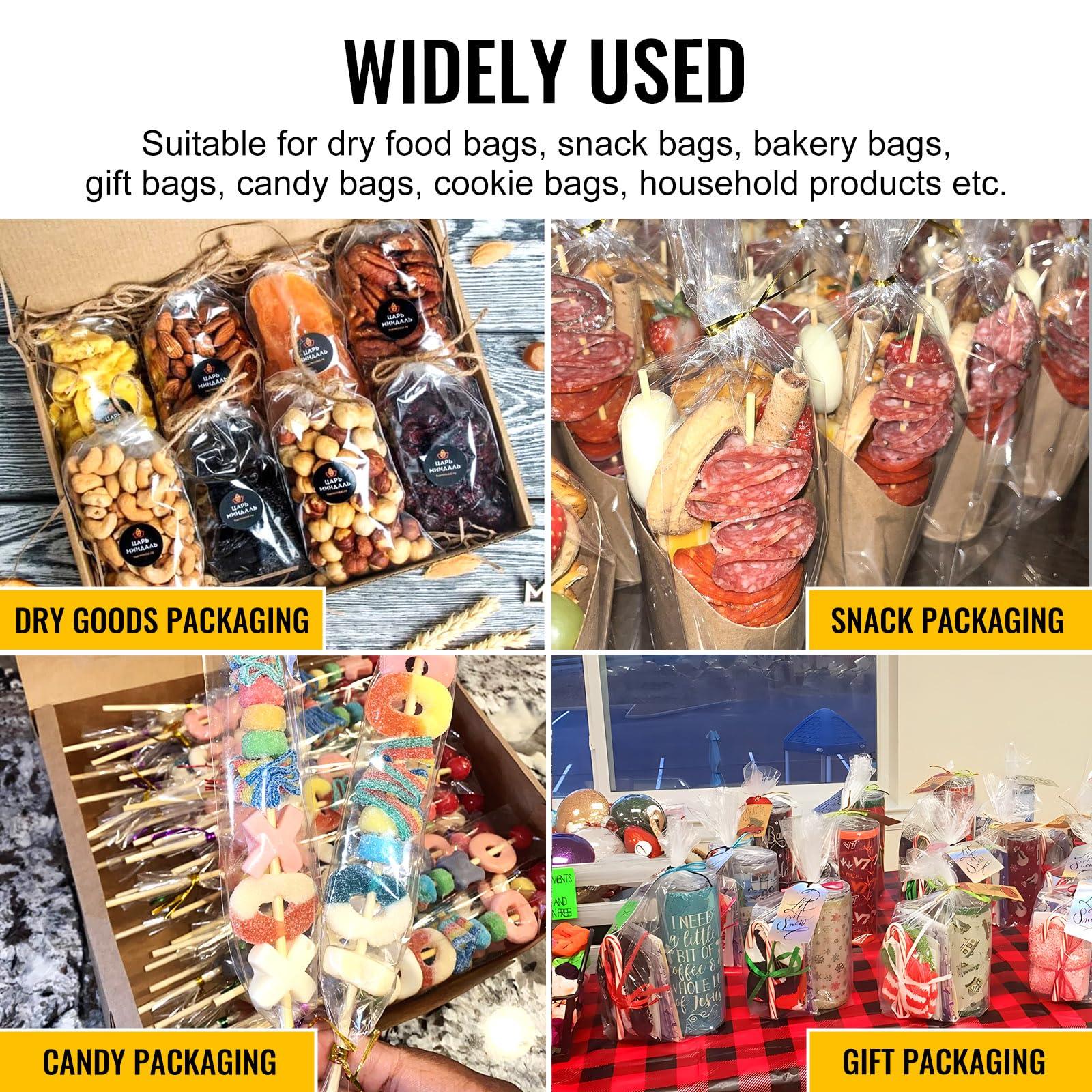 MORIDA MORIDA 200pcs 4X10 inch Cellophane Bags Cellophane Treat Bags Clear Gift Bags Cake Pop Bags Candy Bags Cello Bags for Party Favors Goodie Favor Bakery Cookie with 5\" Twist Ties