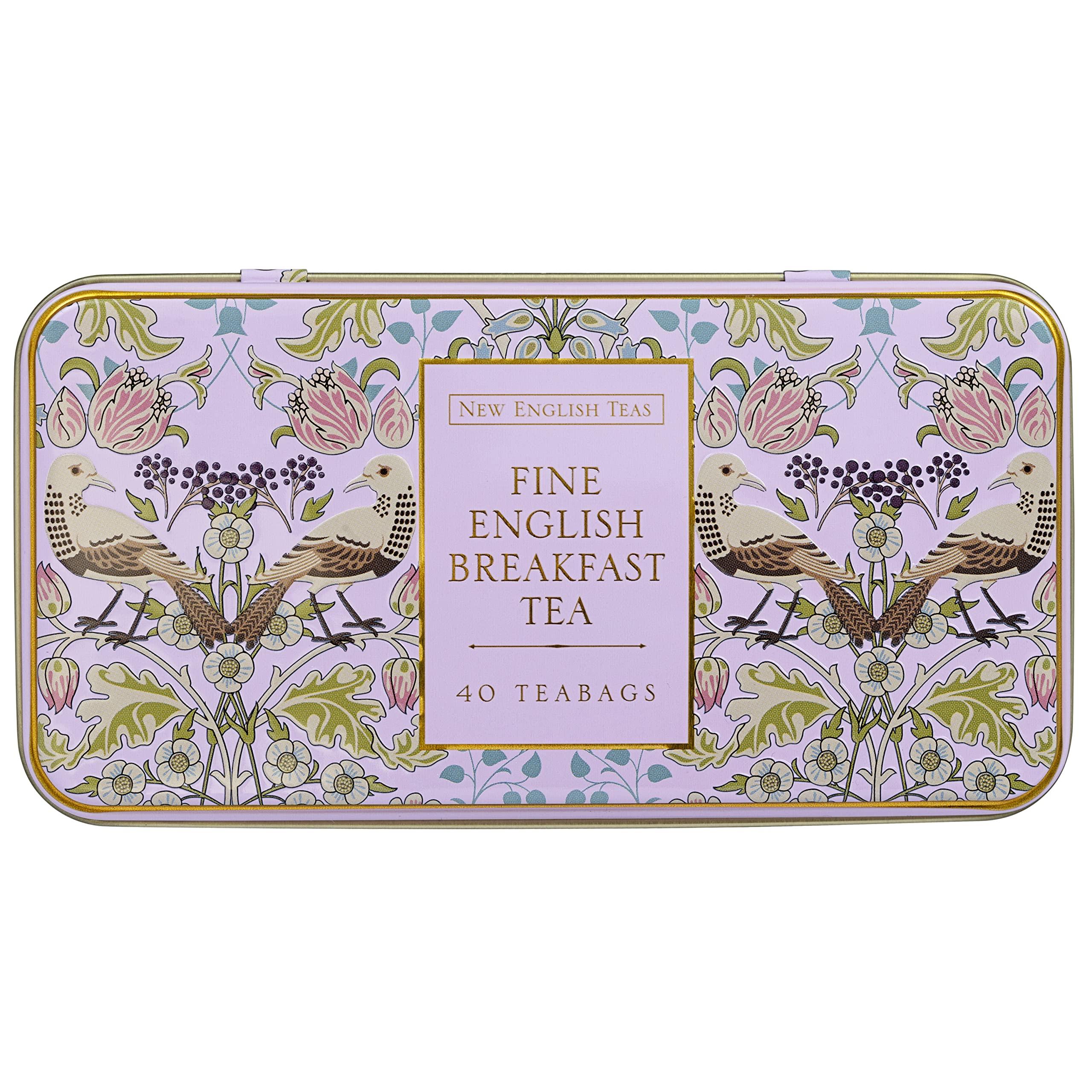 New English Teas New English Teas Song Thrush and Berries Tea Tin in Pink with 40 English Breakfast Teabags