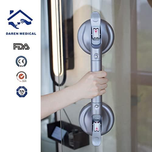 DAREN MEDICAL DAREN MEDICAL Heavy Duty Suction Shower Grab Bar - Toilet Bathroom Bathtub Safety - Shower Handles, Suction Cup Power Up to 250 LB, Perfect for Elderly Seniors(18.5 Inch, Gray Silver)