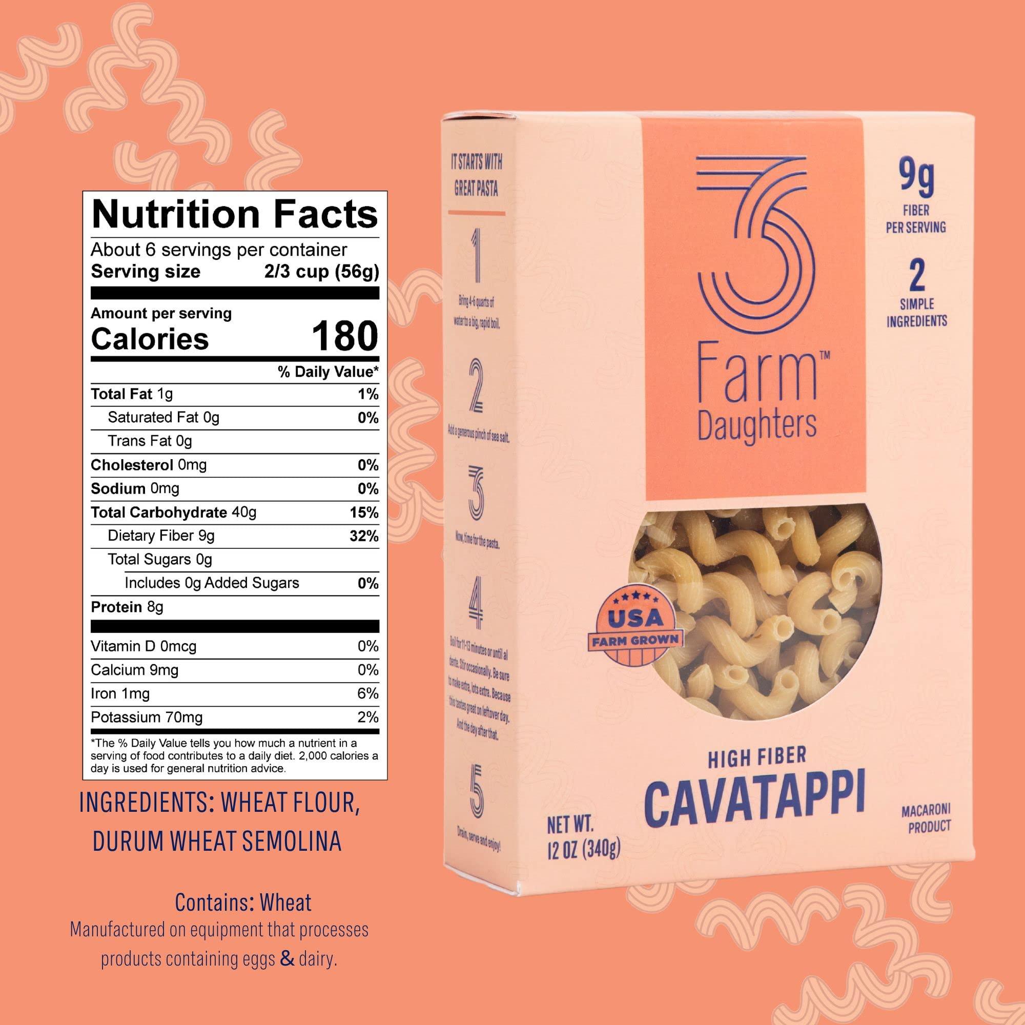 Three Farm Daughters 3 Farm Daughters High Fiber Pasta Variety Pack, Includes Penne, Elbow, Rotini & Cavatappi, Low GI, Non GMO, Low Net Carb, Made in the USA, 12 oz. (4 Pack)