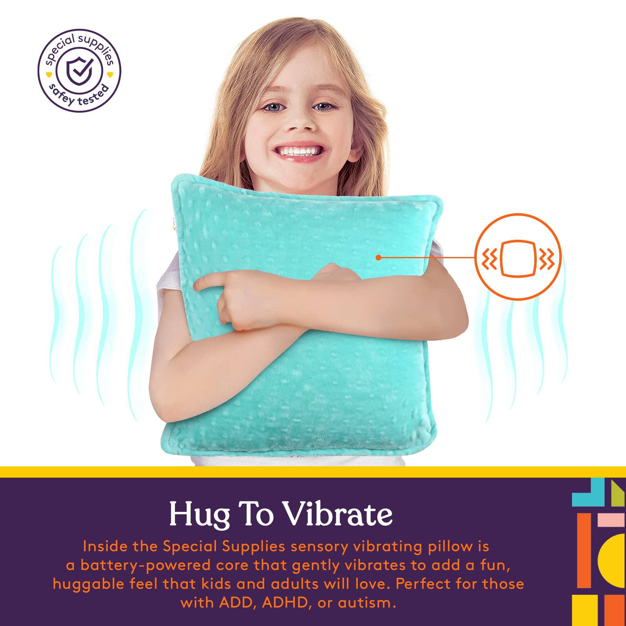 Special Supplies Special Supplies Vibrating Pillow Sensory Pressure Activated for Kids and Adults, 12 x 12 Plush Minky Soft Cover with Textured Therapy Stimulation Bumps, Blue and Green