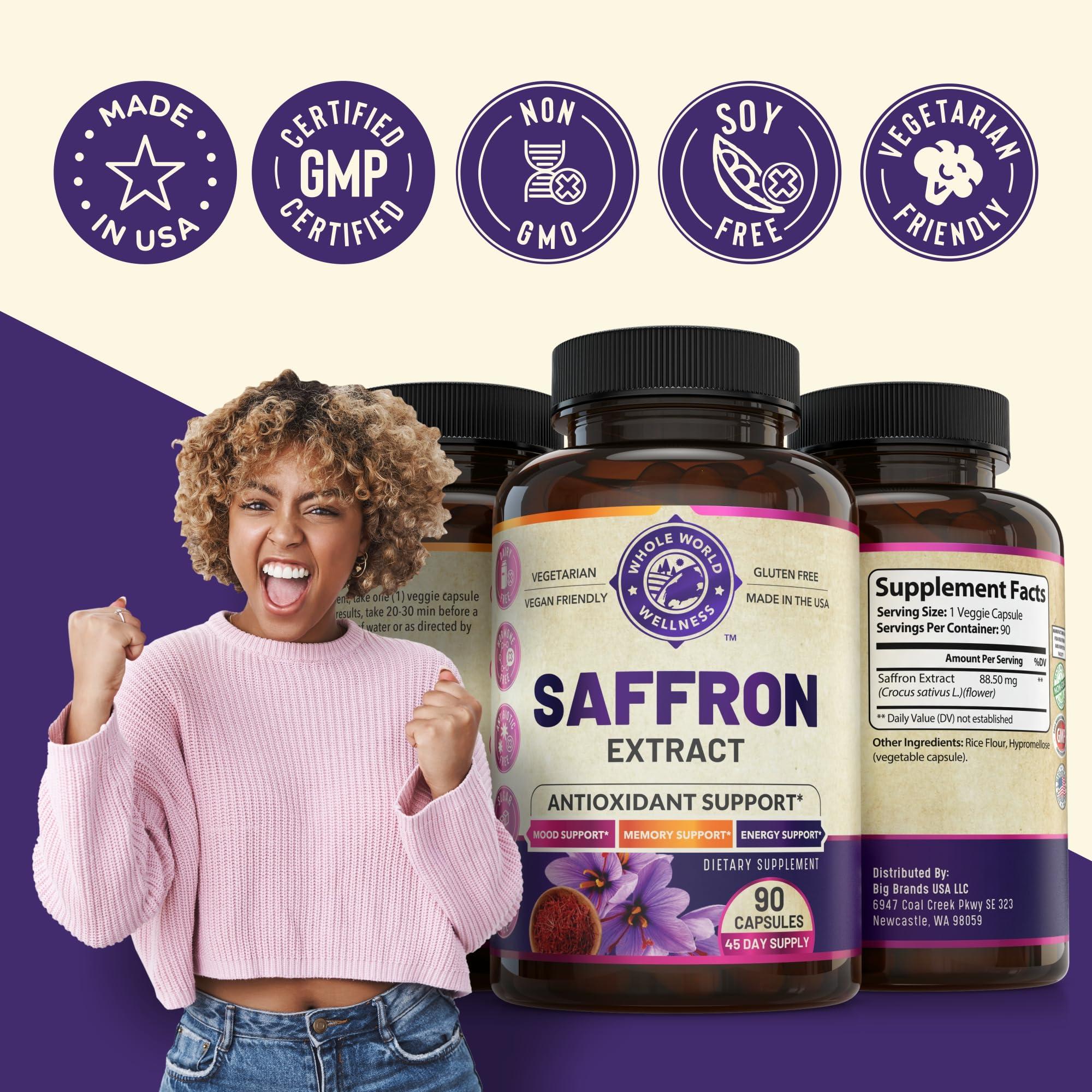 WHOLE WORLD WELLNESS Pure Saffron Extract & Organic Turmeric Curcumin Bundle (One Bottle Each). Supports Mood, Energy Boost, Metabolic Function. USA Made.