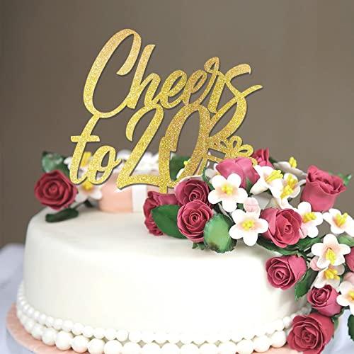 CustonCares Cheers to 20 Cake Topper 20th Birthday Cake Topper Glitter Gold Twenty 20 Years Old Birthday Party Decorations Custom Name Any Age Number 20th Anniversary Birthday Present For Him Her