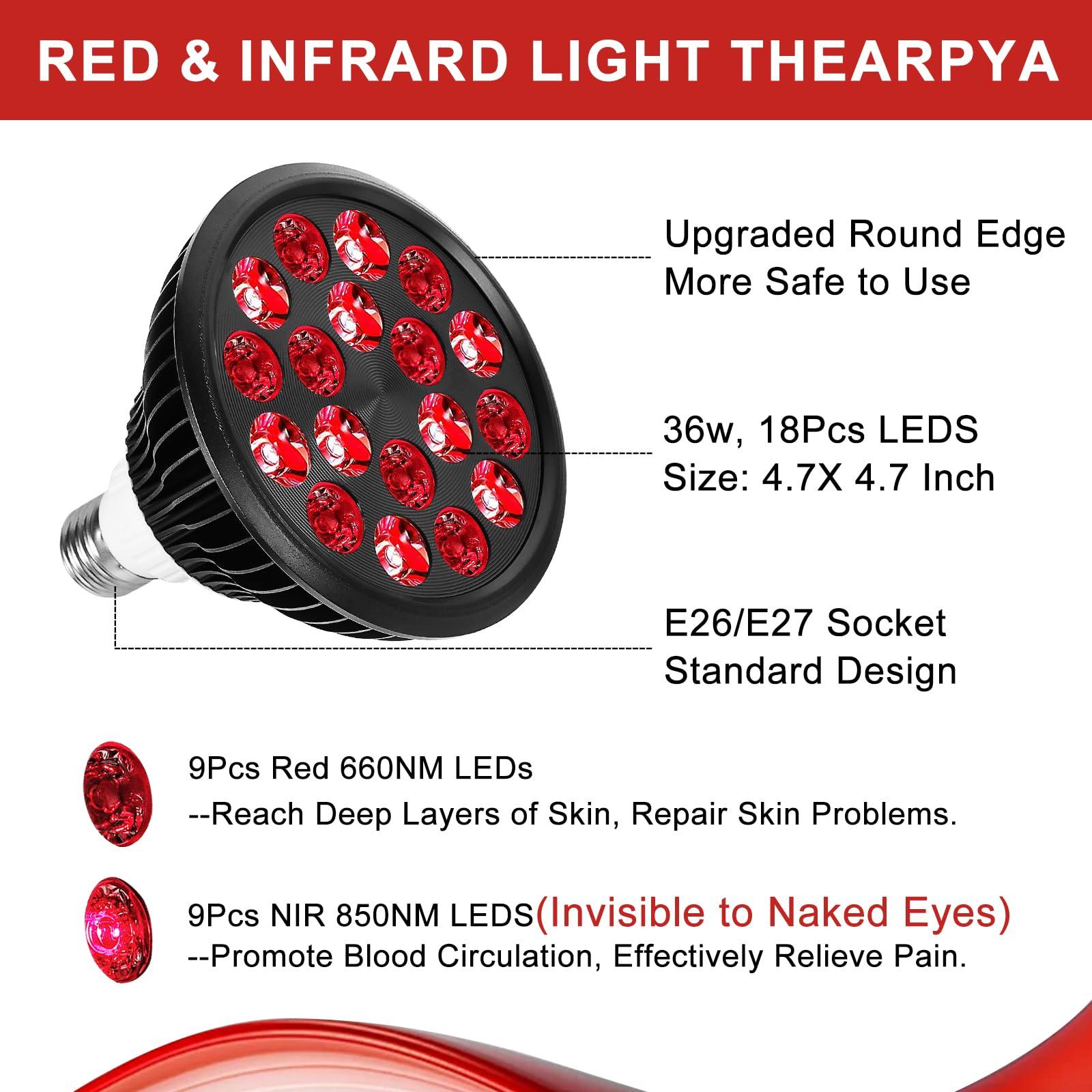 aswaysun Red Light Therapy Bulb with Adjustable Socket Clamp, 18 LEDs Red Light Therapy with Lamp Holder for Body and Face with 660nm Red and 850nm Infrared Light Therapy Device for Skin Care Pain Relief