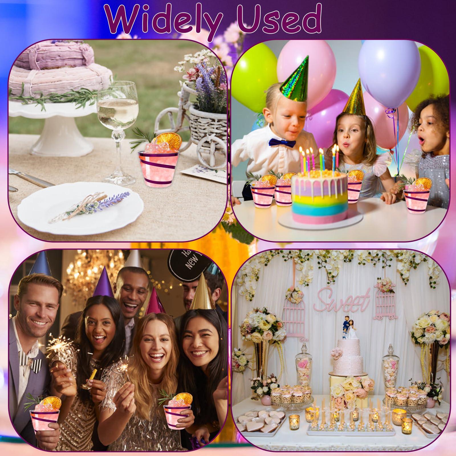 Agolctry 100Pcs 9 oz Rimmed Swirl Purple Plastic Cups Disposable Clear Cups for Halloween Christmas Party Plastic Drinking Cups Cocktail Wine Glasses for Elegant Wedding and Single Party Supplies (Purple)